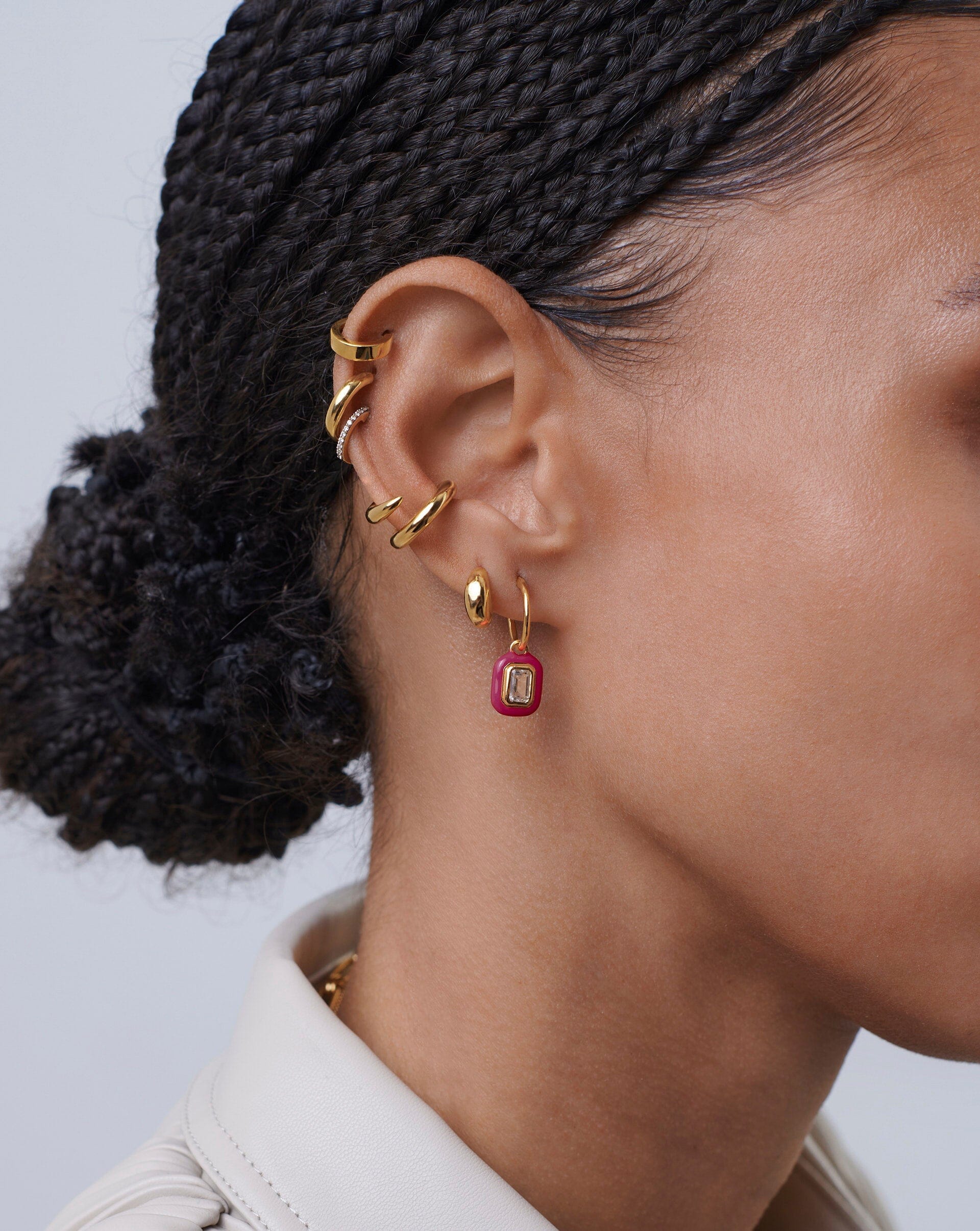 Enamel & Stone Charm Mini Hoop Earrings | 18ct Gold Plated Vermeil/White Cubic Zirconia Earrings Missoma 