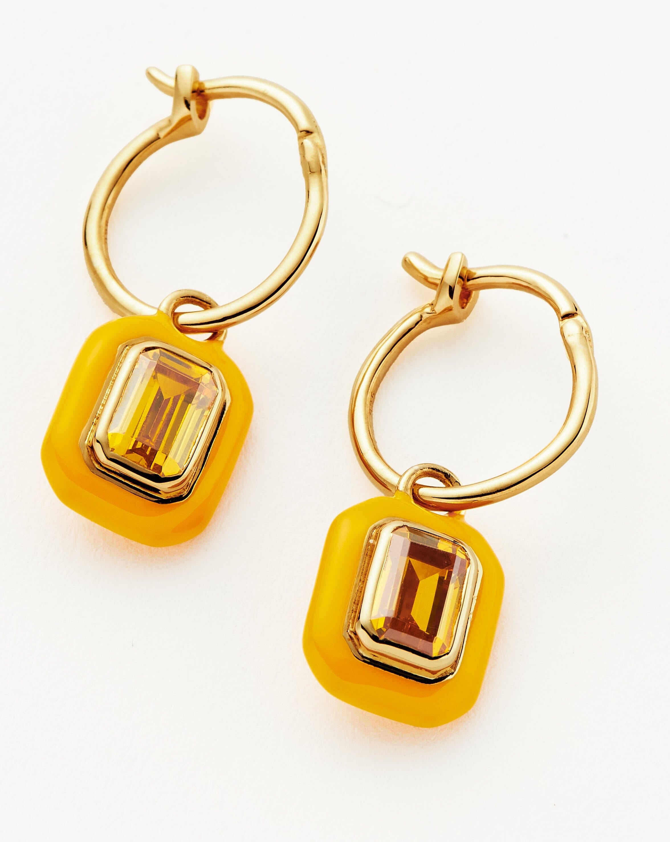 Enamel & Stone Charm Mini Hoop Earrings | 18ct Gold Plated Vermeil/Yellow Cubic Zirconia Earrings Missoma 