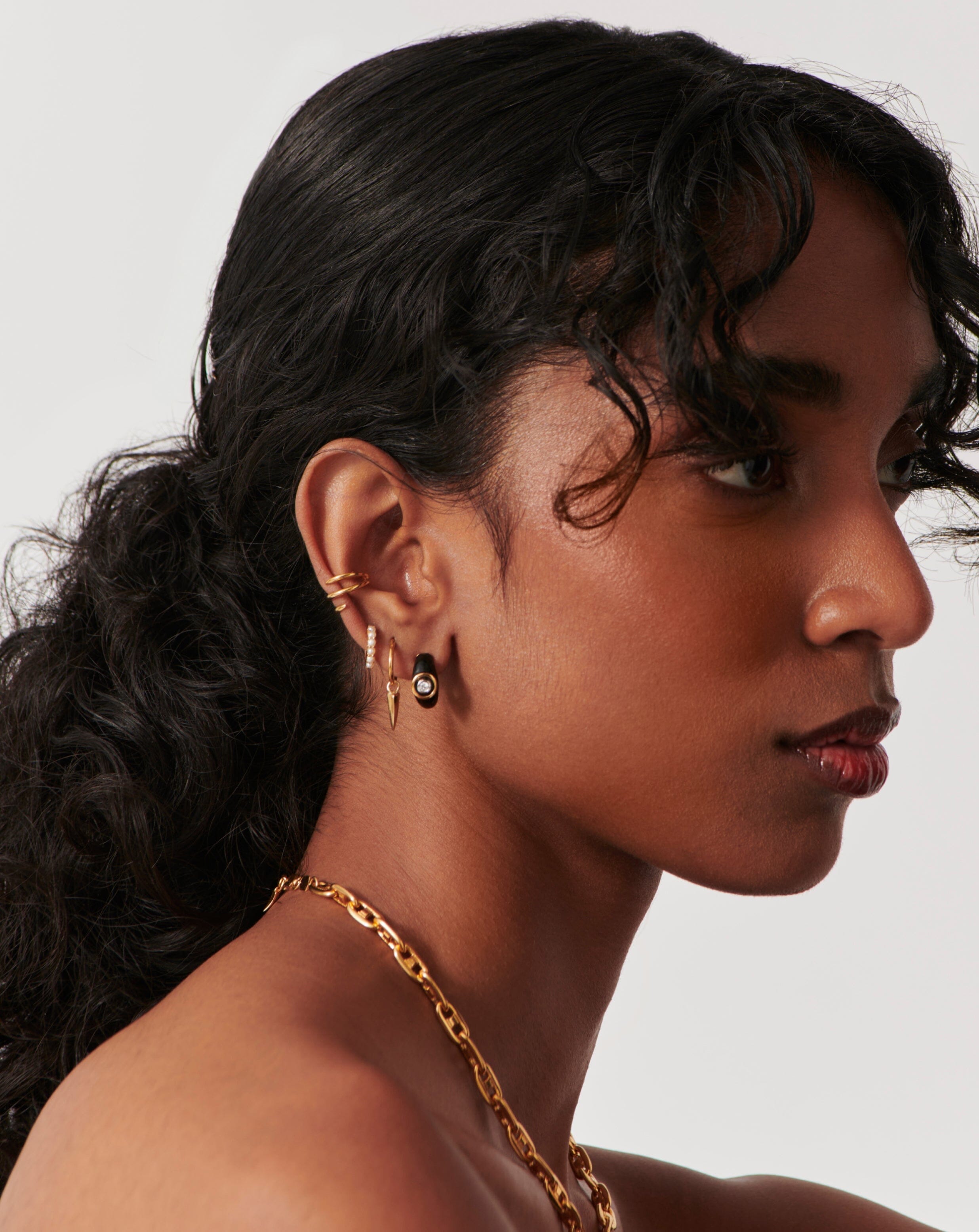 Enamel & Stone Dome Mini Hoop Earrings | 18ct Gold Plated/Cubic Zirconia Earrings Missoma 