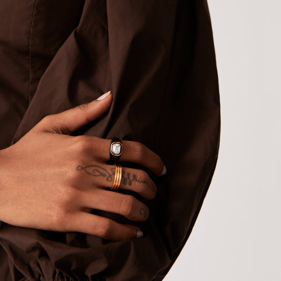 Enamel & Stone Dome Statement Ring | 18ct Gold Plated Vermeil/Black Rings Missoma 