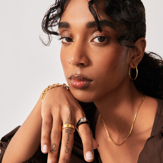 Enamel & Stone Dome Statement Ring | 18ct Gold Plated Vermeil/Black Rings Missoma 