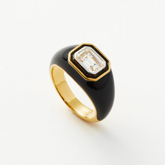 Enamel & Stone Dome Statement Ring | 18ct Gold Plated Vermeil/Black Rings Missoma 