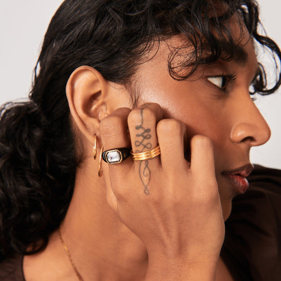 Enamel & Stone Dome Statement Ring | 18ct Gold Plated Vermeil/Black Rings Missoma 