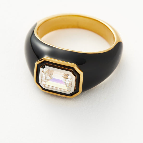 Enamel & Stone Dome Statement Ring | 18ct Gold Plated Vermeil/Black Rings Missoma 