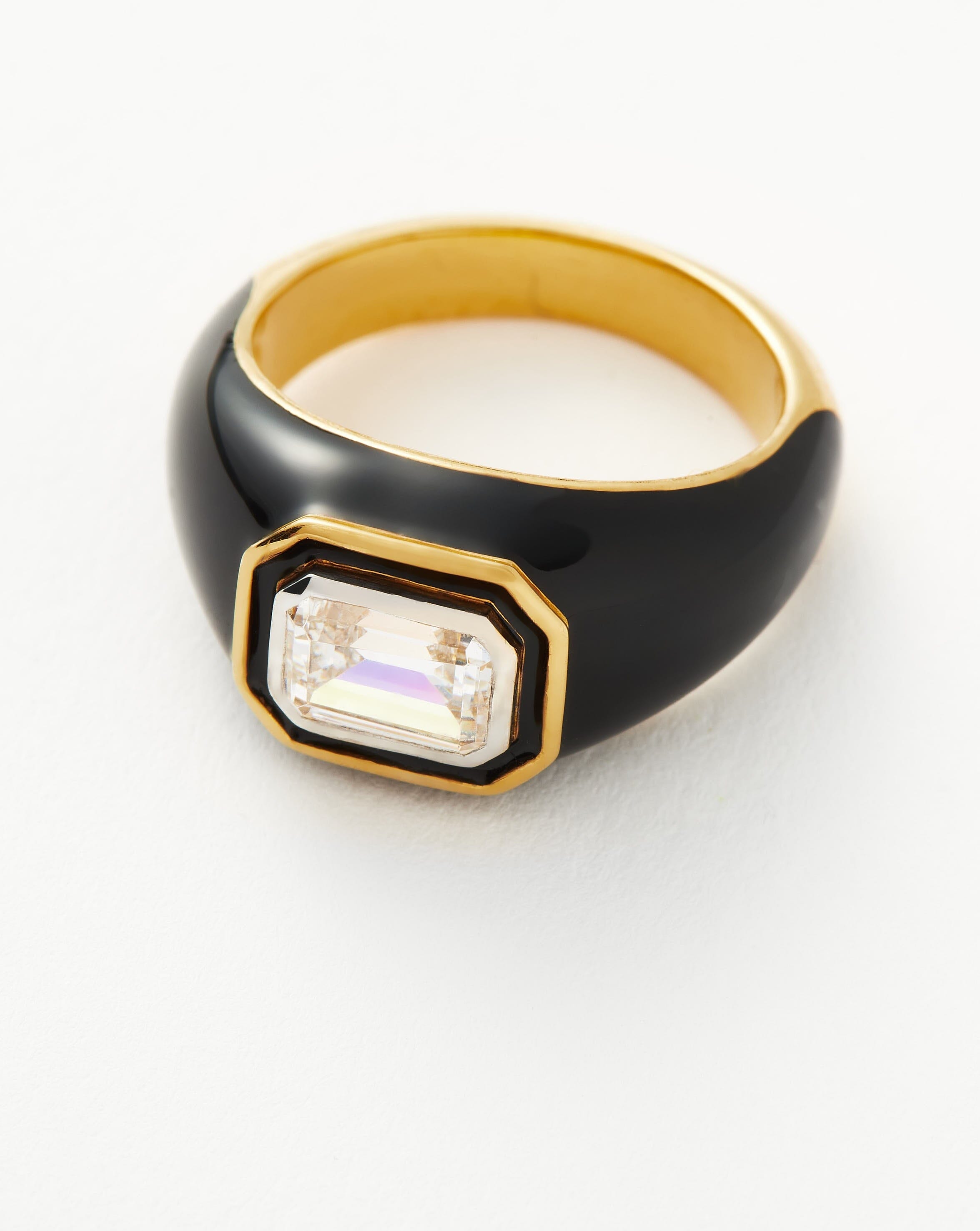 Enamel & Stone Dome Statement Ring | 18ct Gold Plated Vermeil/Black Rings Missoma 