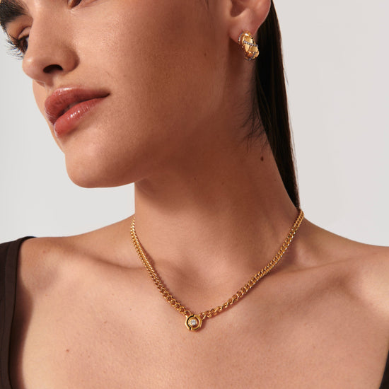 Enamel & Stone Floating Hex Pendant Chain Necklace | 18ct Gold Plated/Cubic Zirconia Necklaces Missoma 