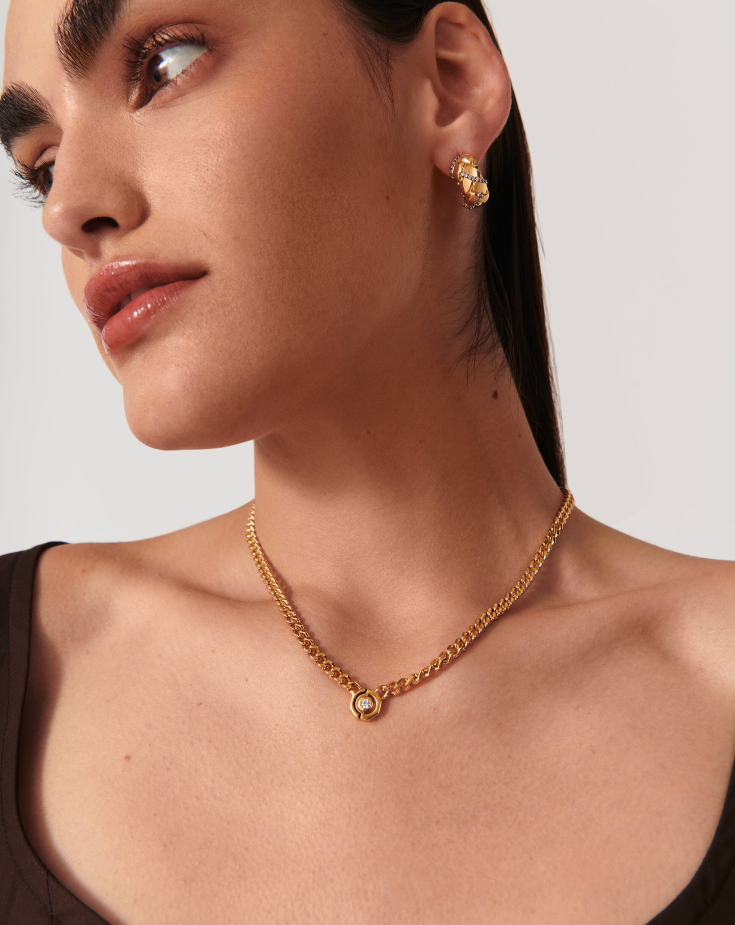 Enamel & Stone Floating Hex Pendant Chain Necklace | 18ct Gold Plated/Cubic Zirconia Necklaces Missoma 