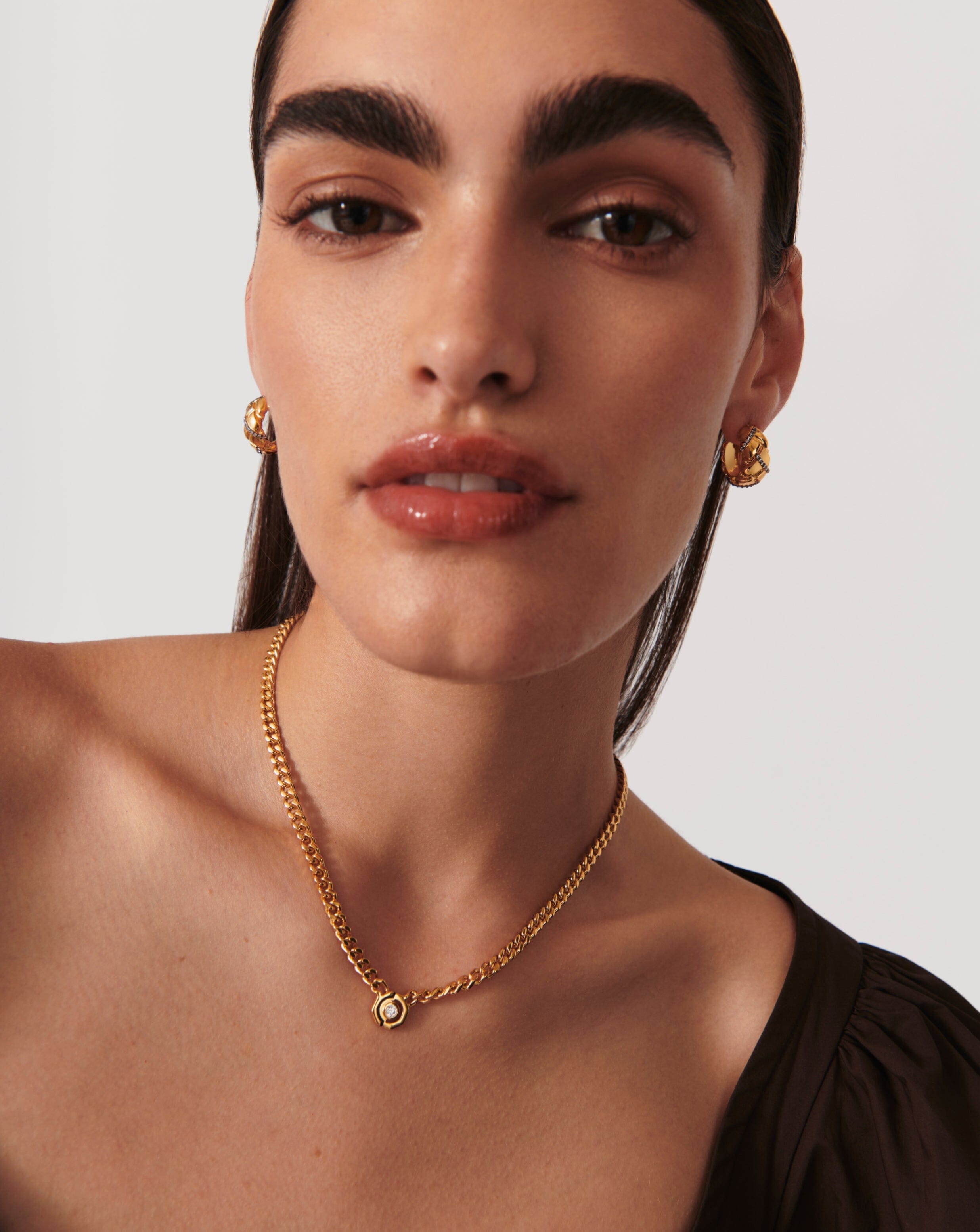 Enamel & Stone Floating Hex Pendant Chain Necklace | 18ct Gold Plated/Cubic Zirconia Necklaces Missoma 