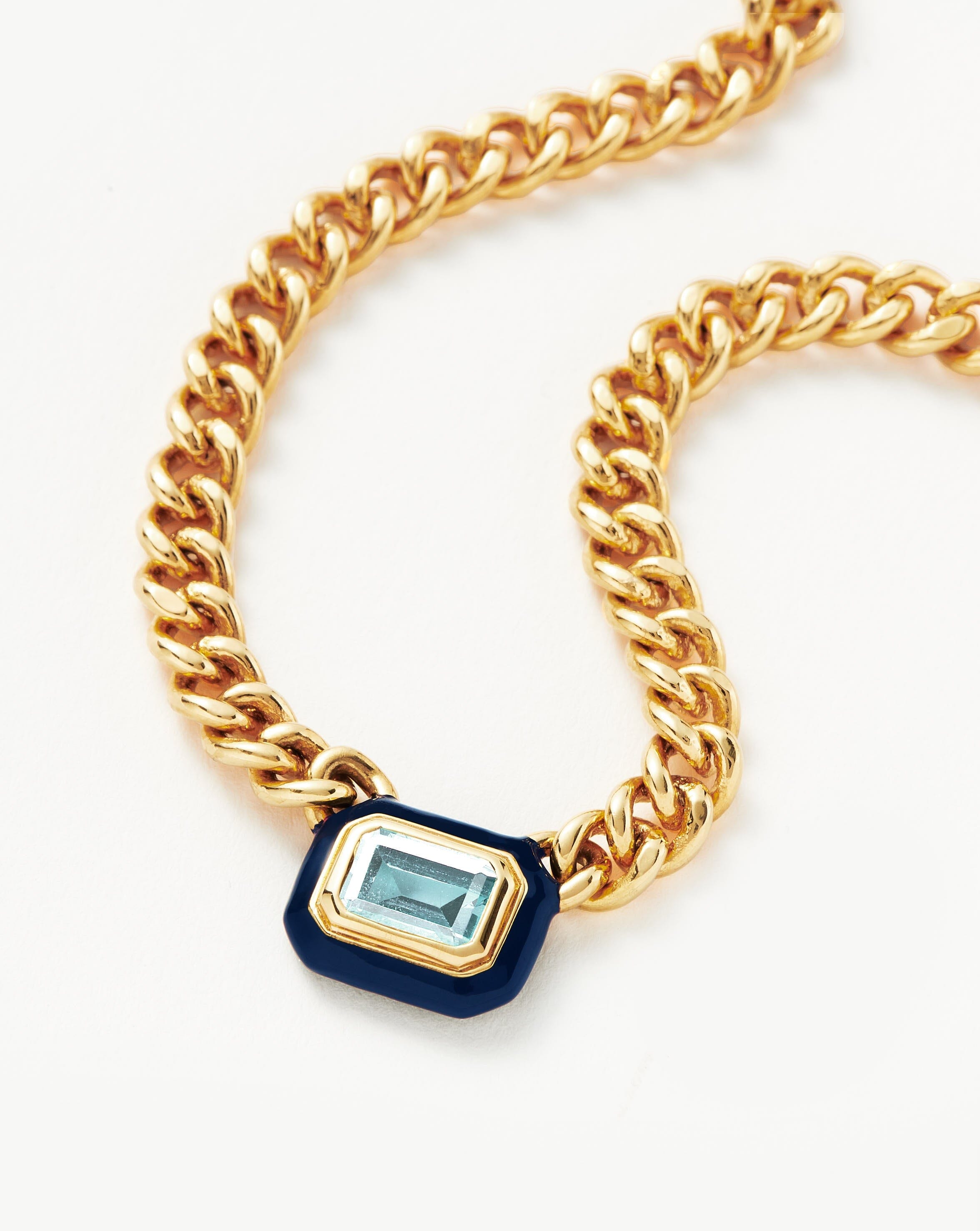 Enamel & Stone Floating Pendant Chain Necklace | 18ct Gold Plated/Blue Cubic Zirconia Necklaces Missoma 