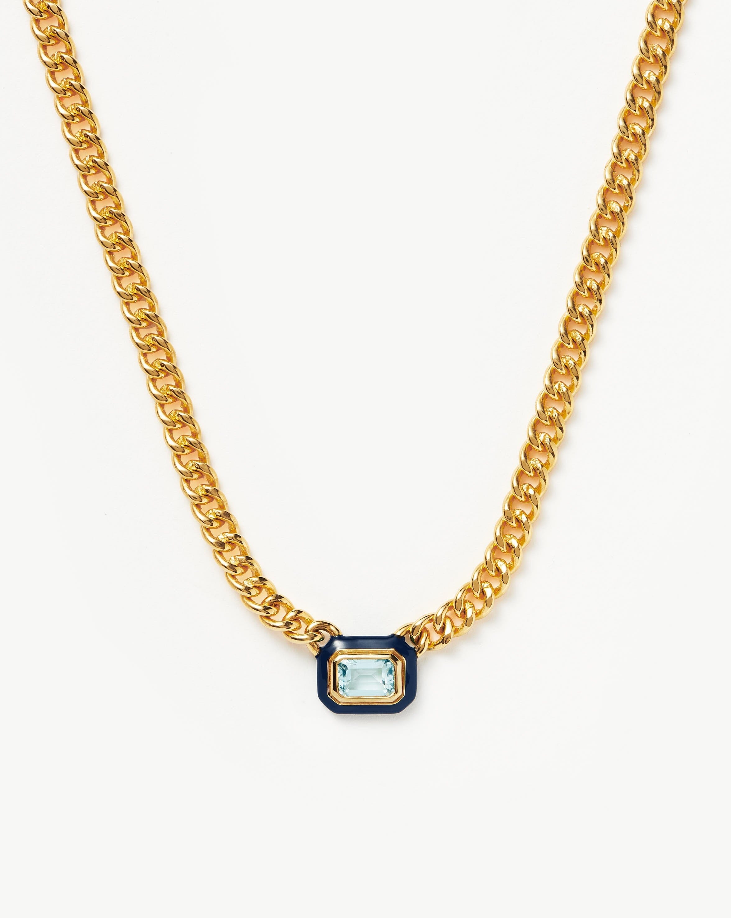 Enamel & Stone Floating Pendant Chain Necklace | 18ct Gold Plated/Blue Cubic Zirconia Necklaces Missoma 