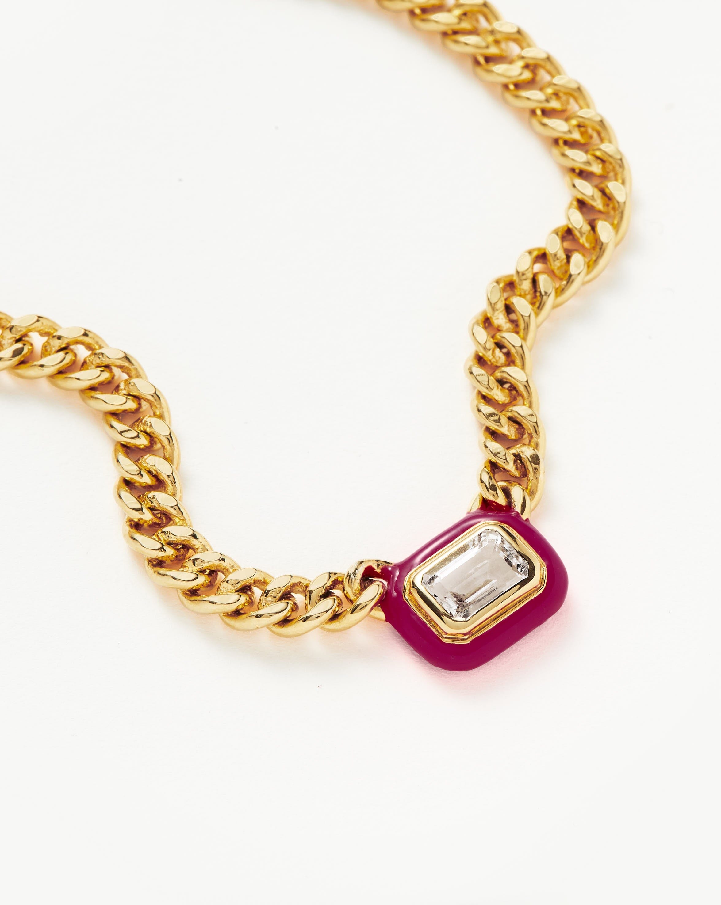 Enamel & Stone Floating Pendant Chain Necklace | 18ct Gold Plated/White Cubic Zirconia Necklaces Missoma 