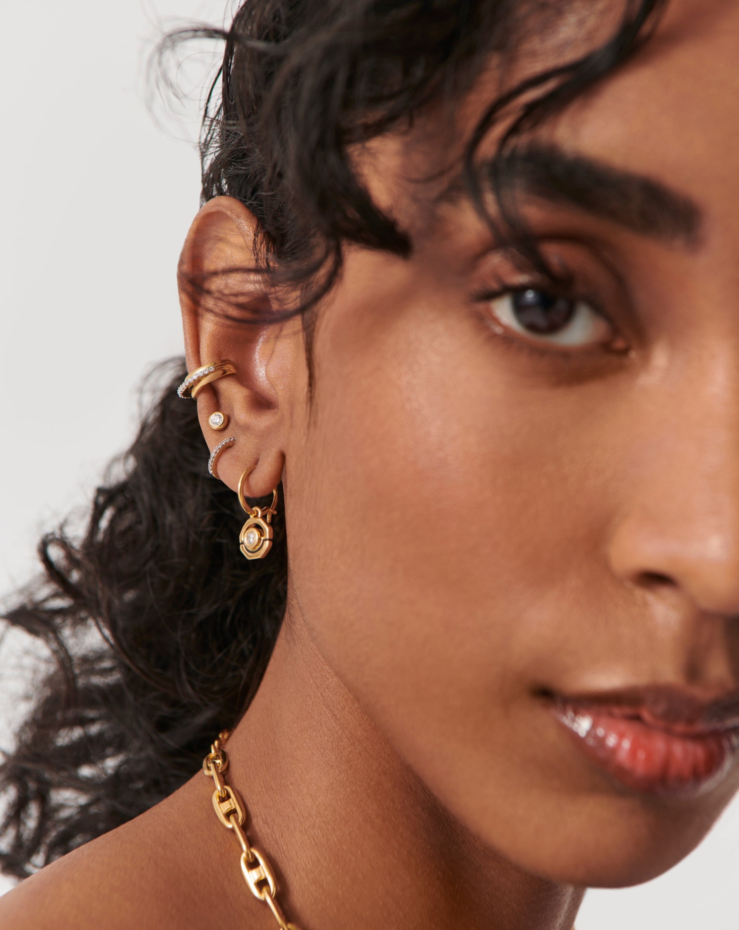 Small hoop cheap charm earrings