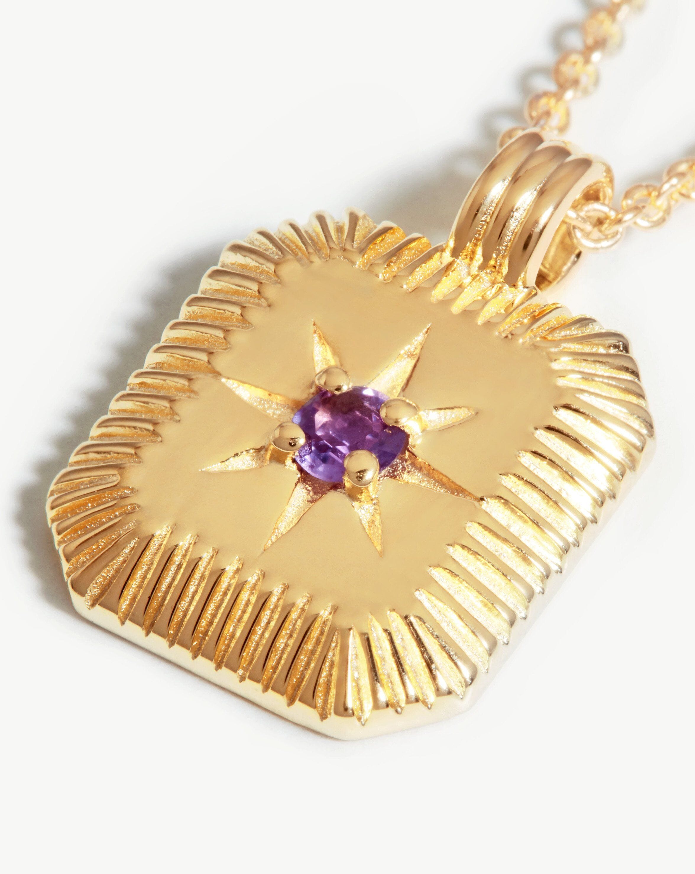 Engravable Birthstone Star Ridge Pendant Necklace - Amethyst/February Necklaces Missoma 