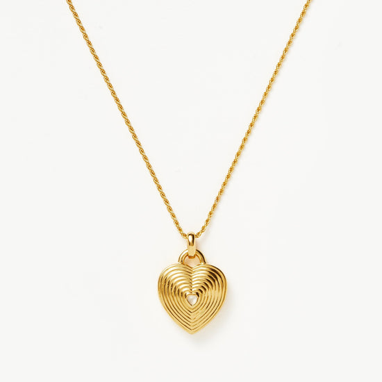 Engravable Heart Ridge Locket Pendant Necklace | 18ct Gold Plated Vermeil/Rainbow Moonstone Necklaces Missoma 