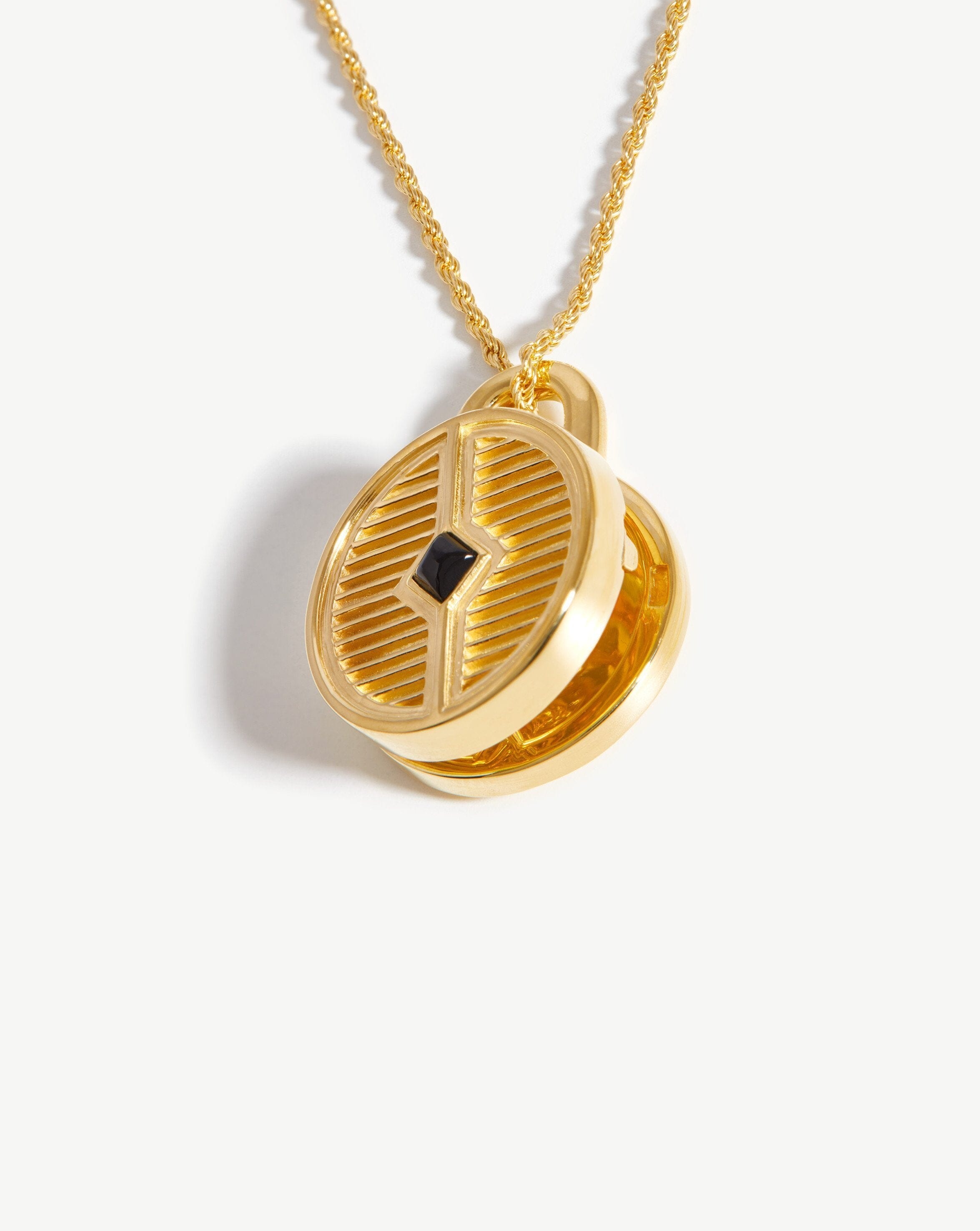 Engravable Round Ridge Locket Necklace | 18ct Gold Plated/Black Onyx Necklaces Missoma 