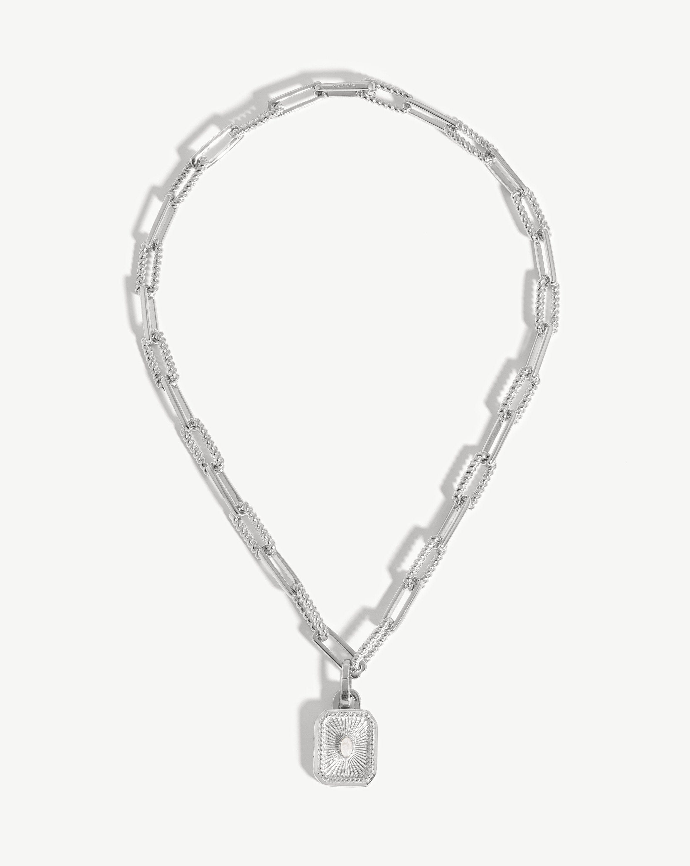 Engravable Square Locket Chain Necklace | Silver Plated/Rainbow Moonstone Necklaces Missoma 