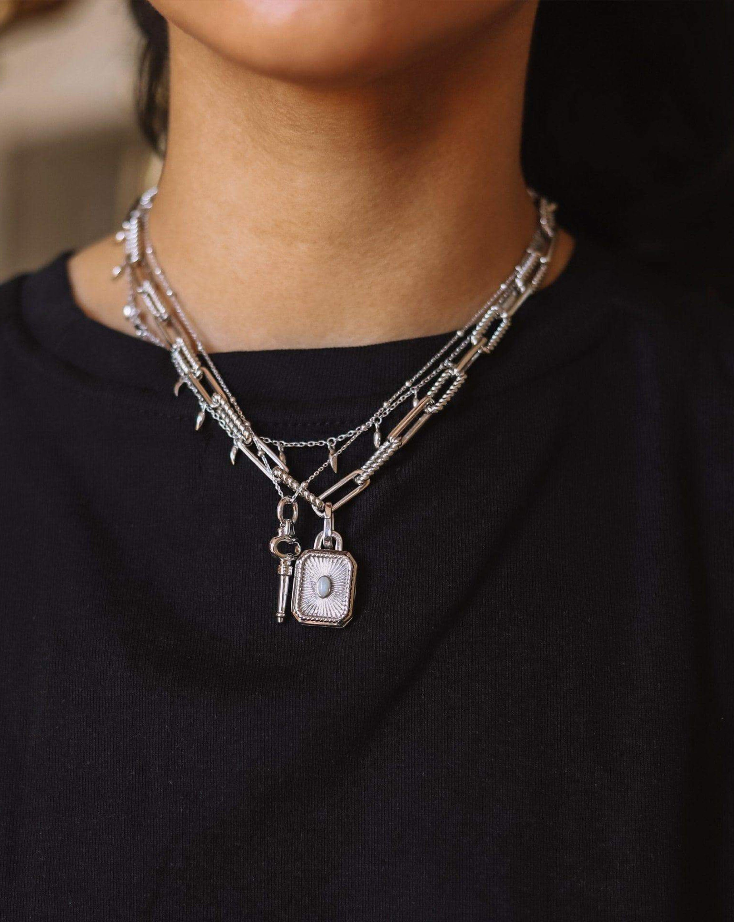 Engravable Square Locket Chain Necklace | Silver Plated/Rainbow Moonstone Necklaces Missoma 