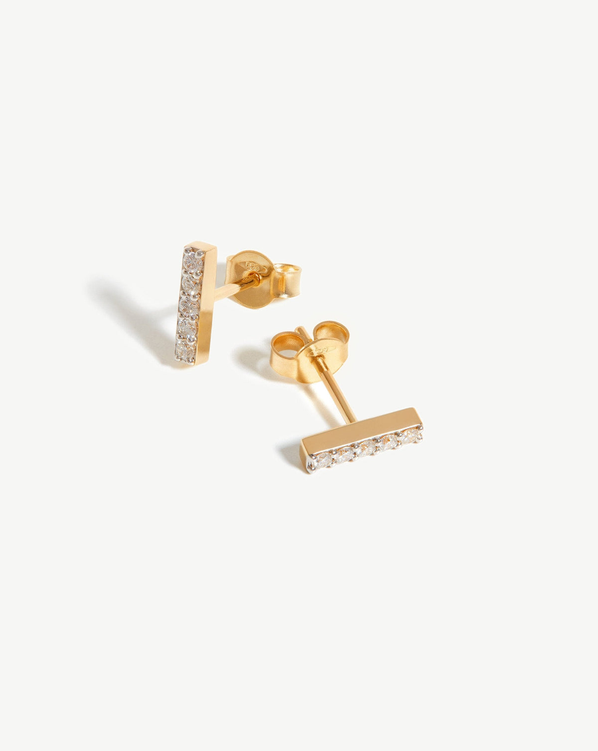 Solid Gold Diamond Bar Stud Earrings 9ct Solid Gold Diamond