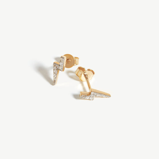Fine Diamond Lightning Stud Earrings | 14ct Solid Gold/Diamond Earrings Missoma 
