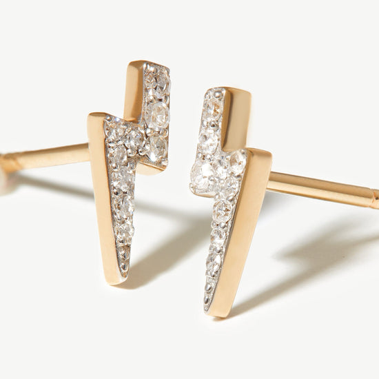Fine Diamond Lightning Stud Earrings | 14ct Solid Gold/Diamond Earrings Missoma 