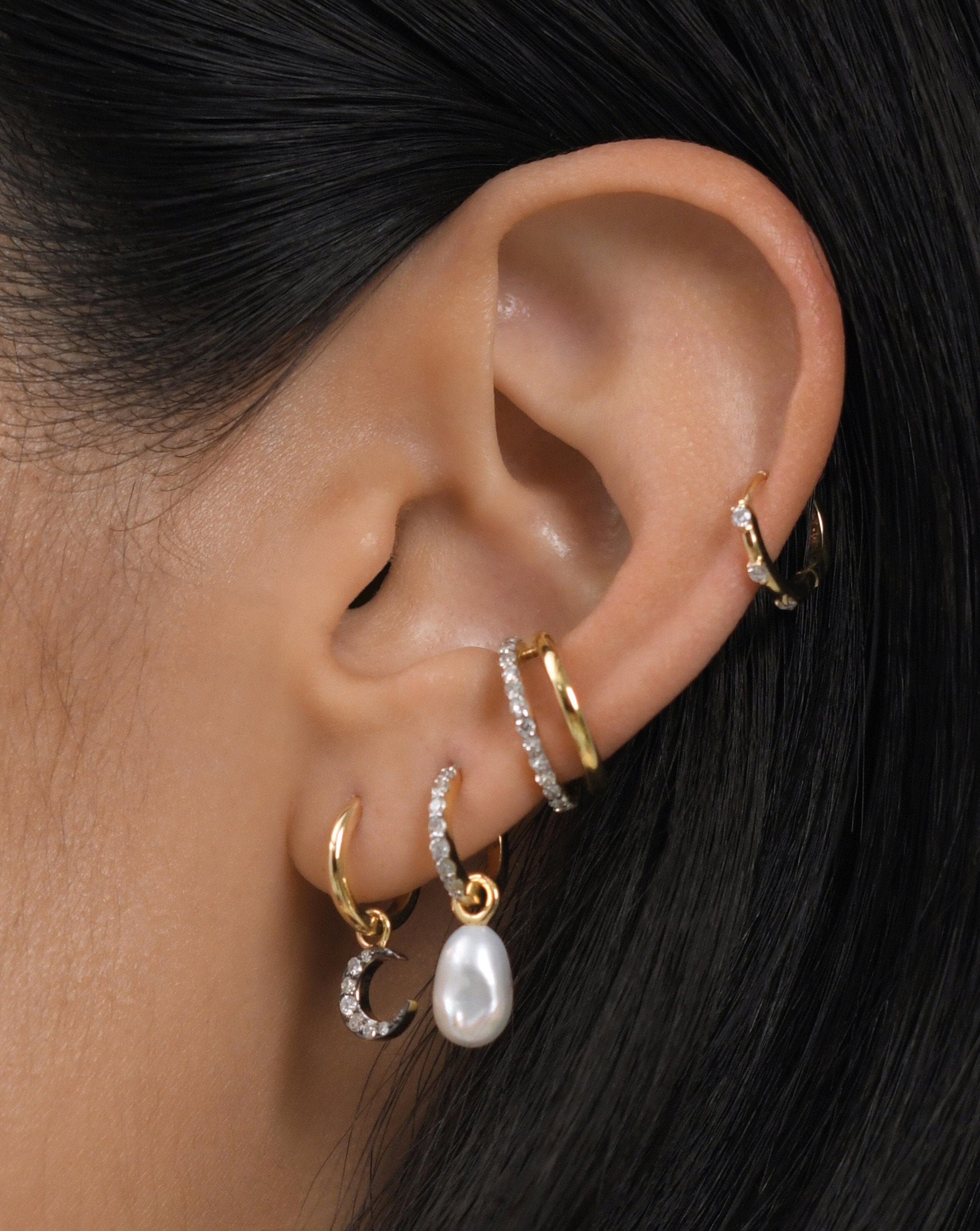 Fine Diamond Single Moon Charm Hoop Earring | 14ct Solid Gold/Diamond Earrings Missoma 