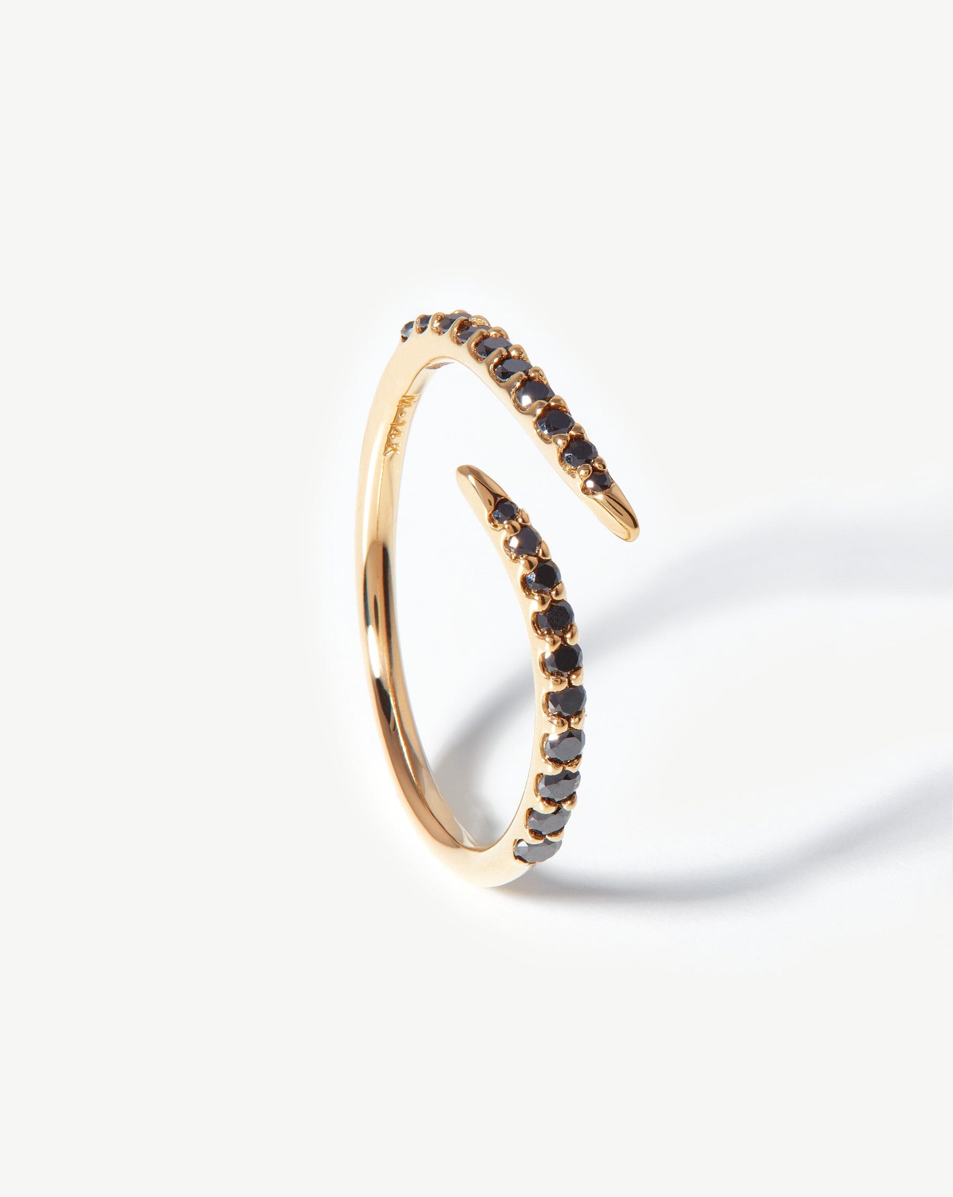 Solid Open Claw Ring 14ct Solid Gold Black Diamond