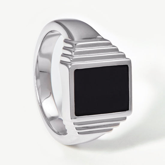 Fused Ridge Signet Ring | Sterling Silver/Black Spinel Rings Missoma 