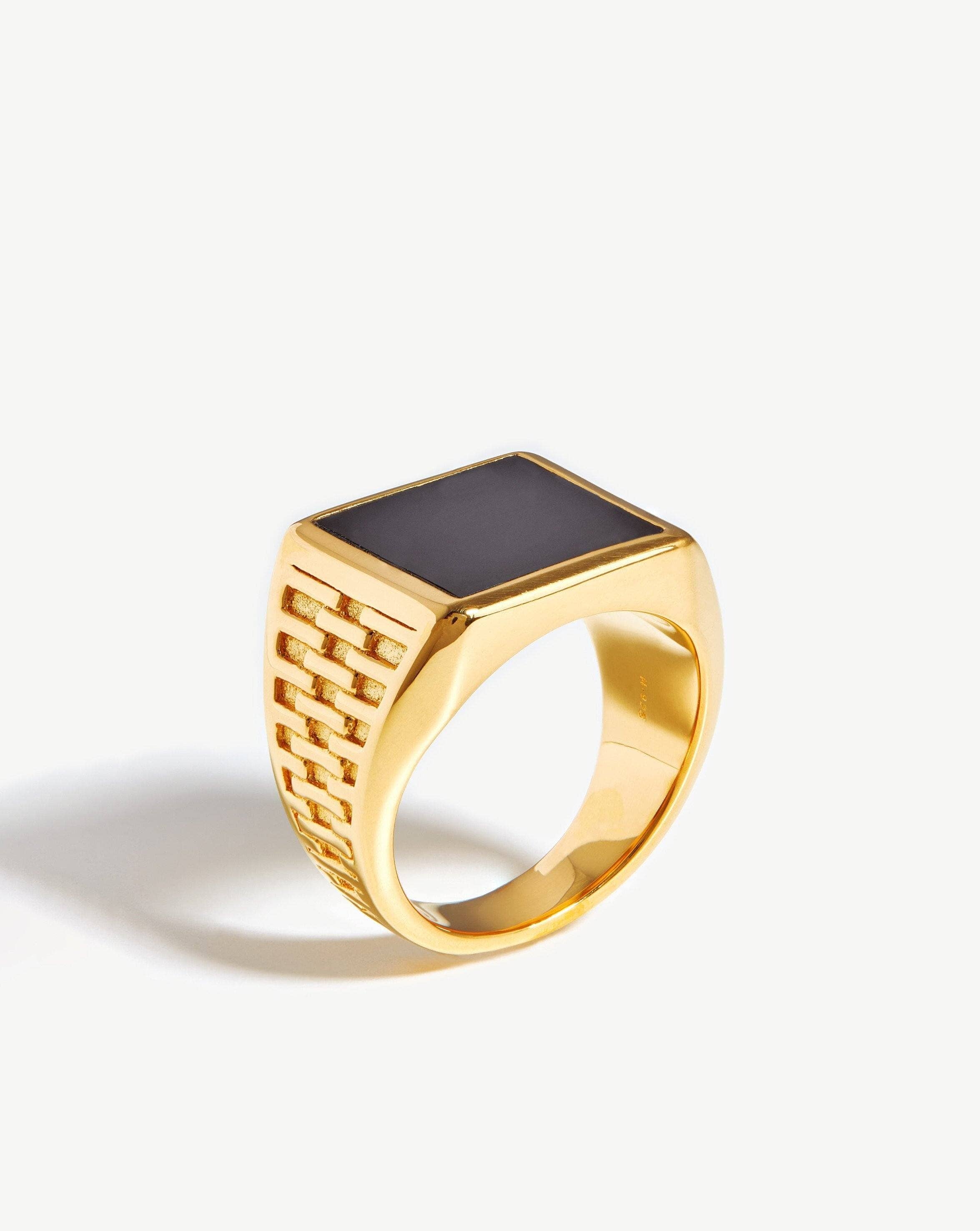 Fused Woven Gemstone Square Signet Ring | 18ct Gold Plated Vermeil/Black Onyx Rings Missoma 