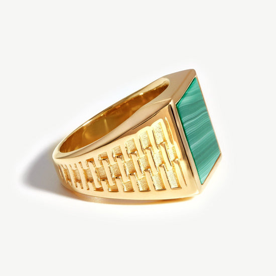 Fused Woven Gemstone Square Signet Ring | 18ct Gold Plated Vermeil/Malachite Rings Missoma 