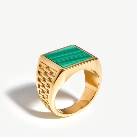 Fused Woven Gemstone Square Signet Ring | 18ct Gold Plated Vermeil/Malachite Rings Missoma 