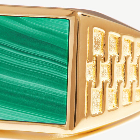 Fused Woven Gemstone Square Signet Ring | 18ct Gold Plated Vermeil/Malachite Rings Missoma 