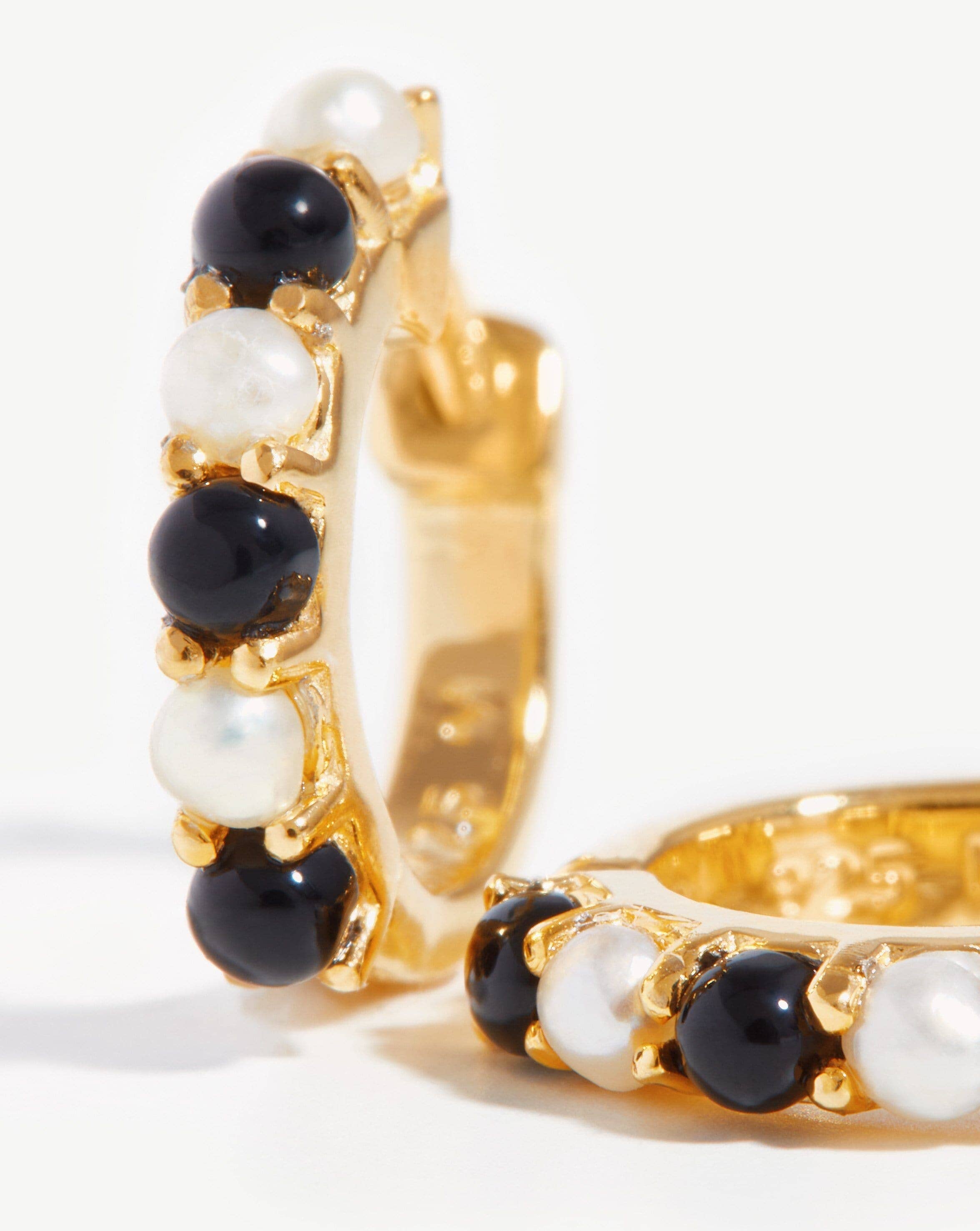 Gemstone Huggies | 18ct Gold Plated Vermeil/Pearl & Black Onyx Earrings Missoma 