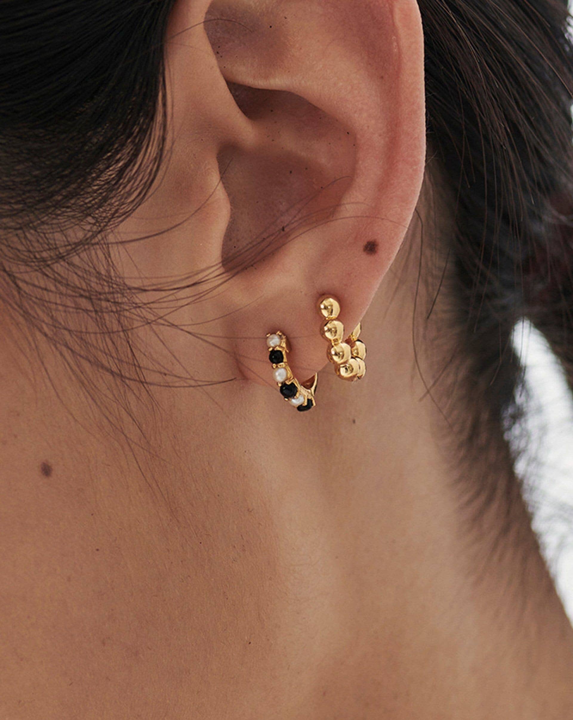 Gemstone Huggies | 18ct Gold Plated Vermeil/Pearl & Black Onyx Earrings Missoma 