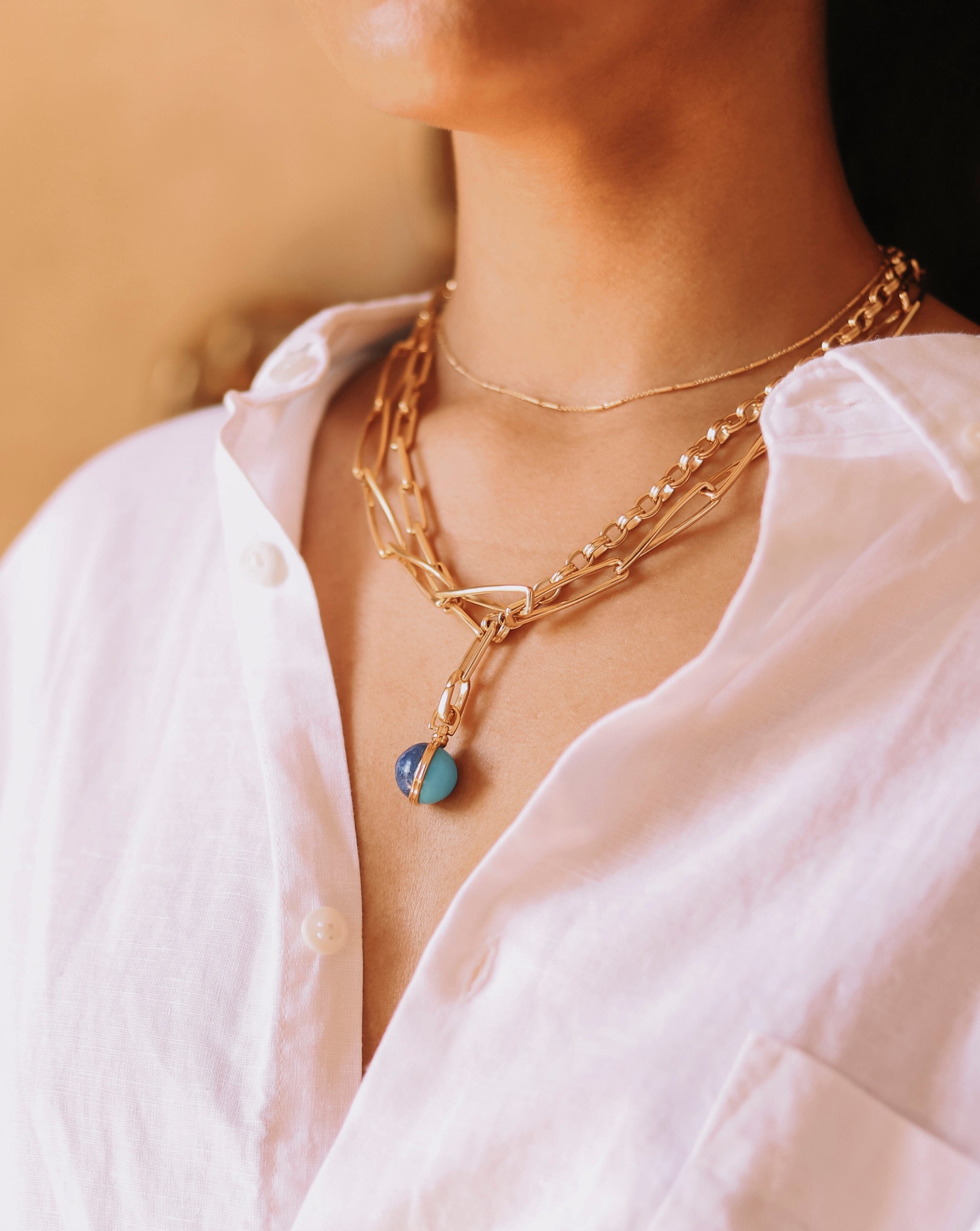 Gemstone Sphere Clip-On Pendant | 18ct Gold Plated/Lapis & Turquoise Charms & Pendants Missoma 