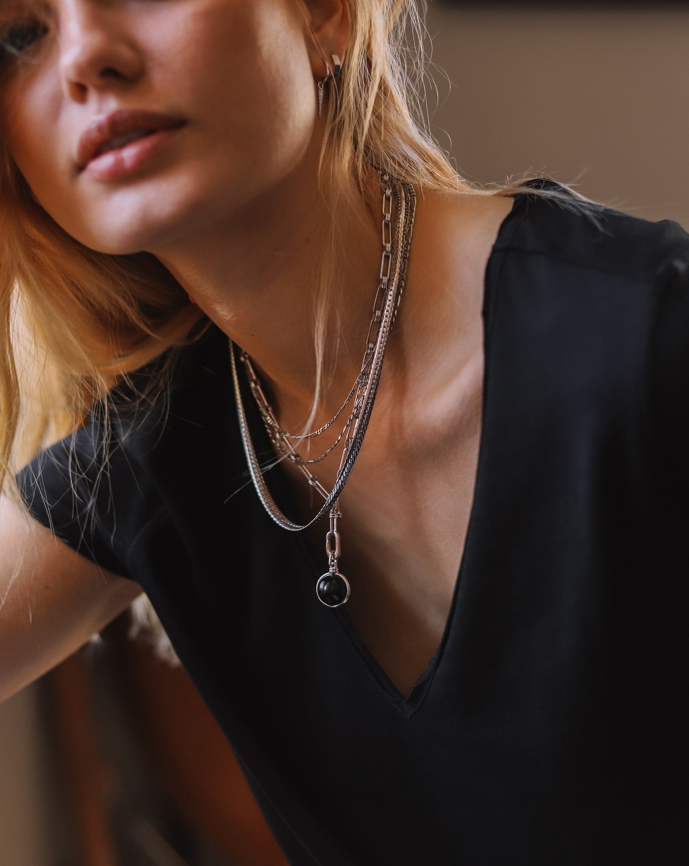 Gemstone Sphere Clip-On Pendant | Silver Plated, Black Onyx Charms & Pendants Missoma 