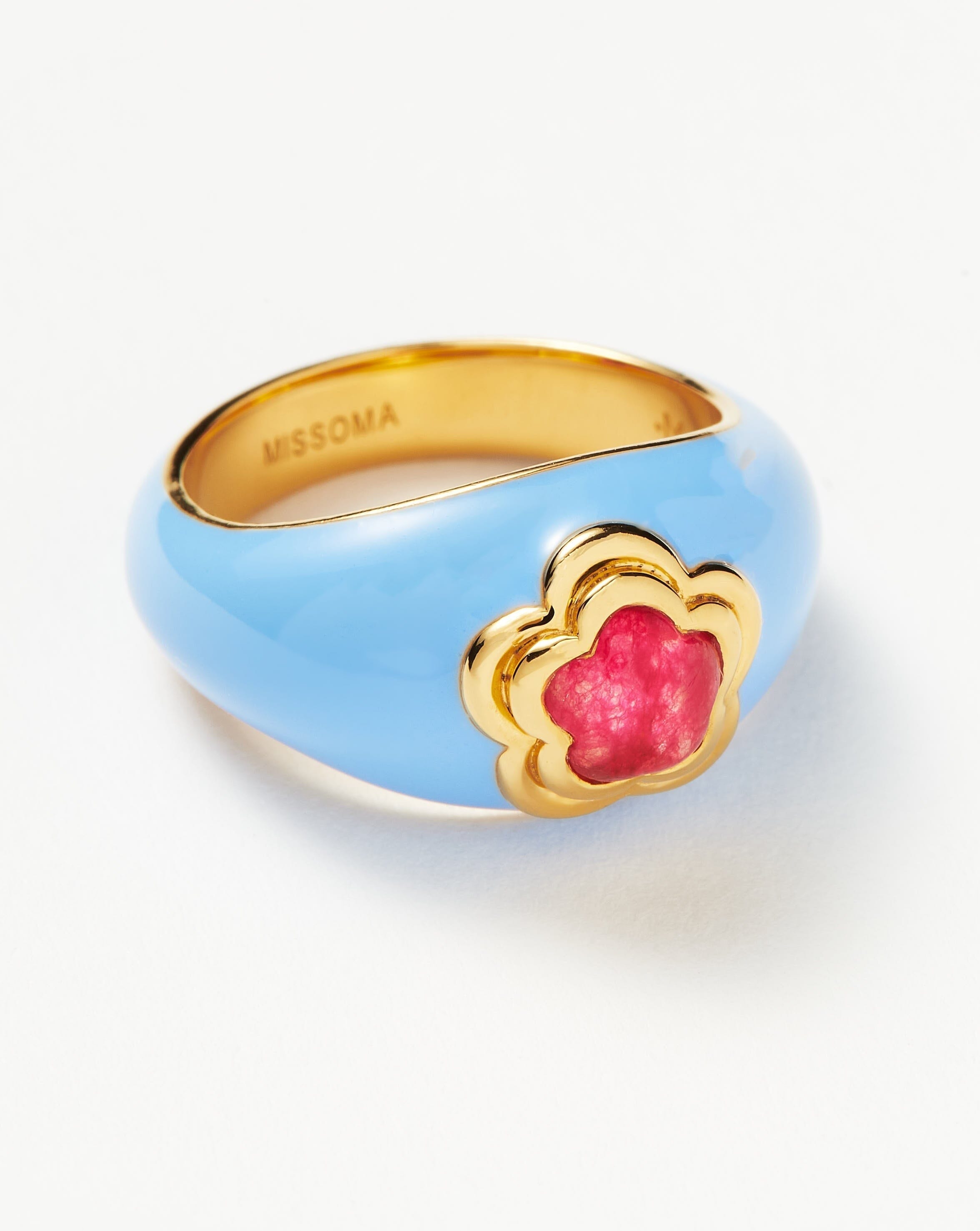 Good Vibes Enamel Flower Gemstone Ring | 18ct Gold Plated/Blue Rings Missoma 