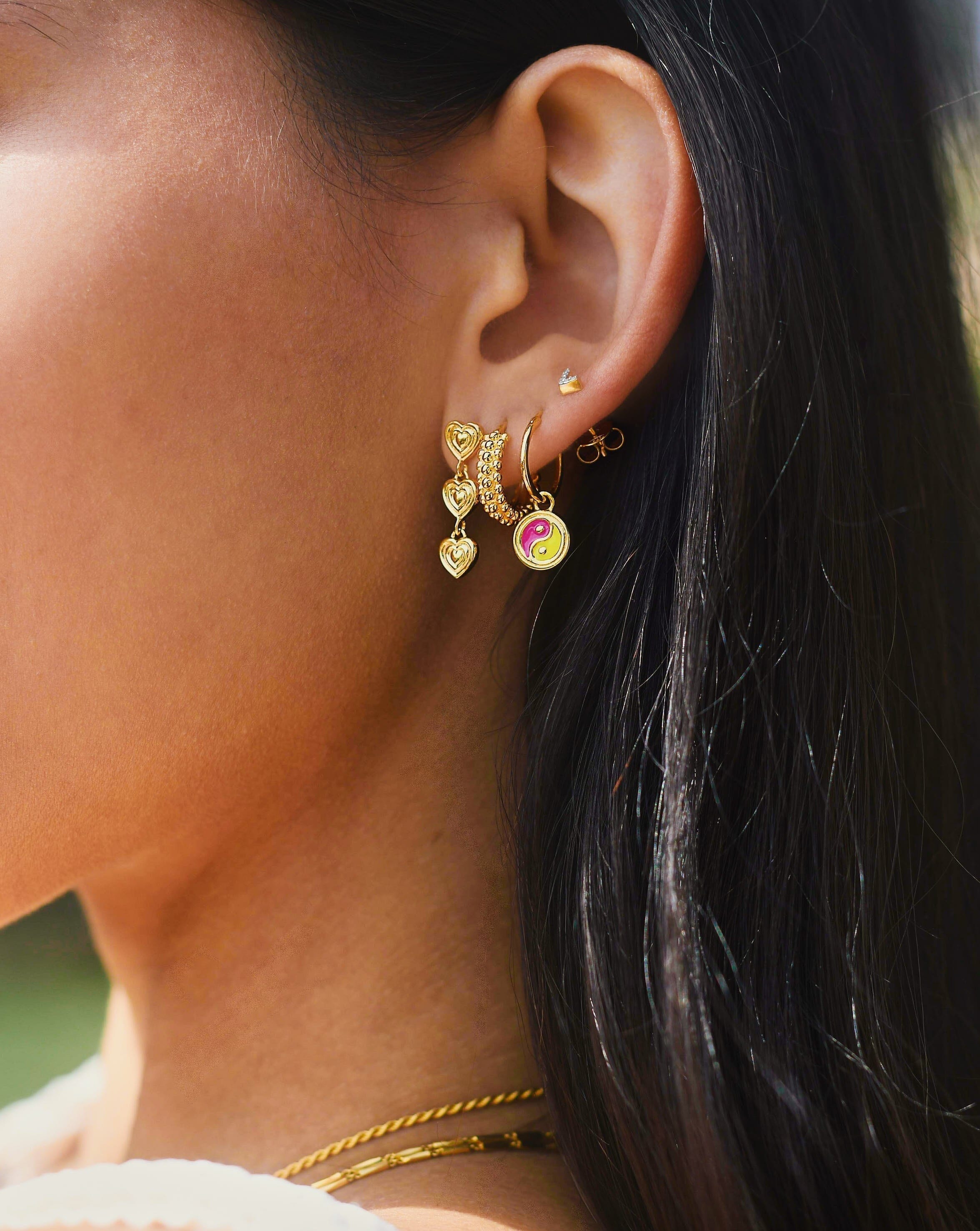 Good Vibes Enamel Yin & Yang Mini Charm Hoop Earrings | 18ct Gold Plated Vermeil/Pink & Lemon Yellow Earrings Missoma 