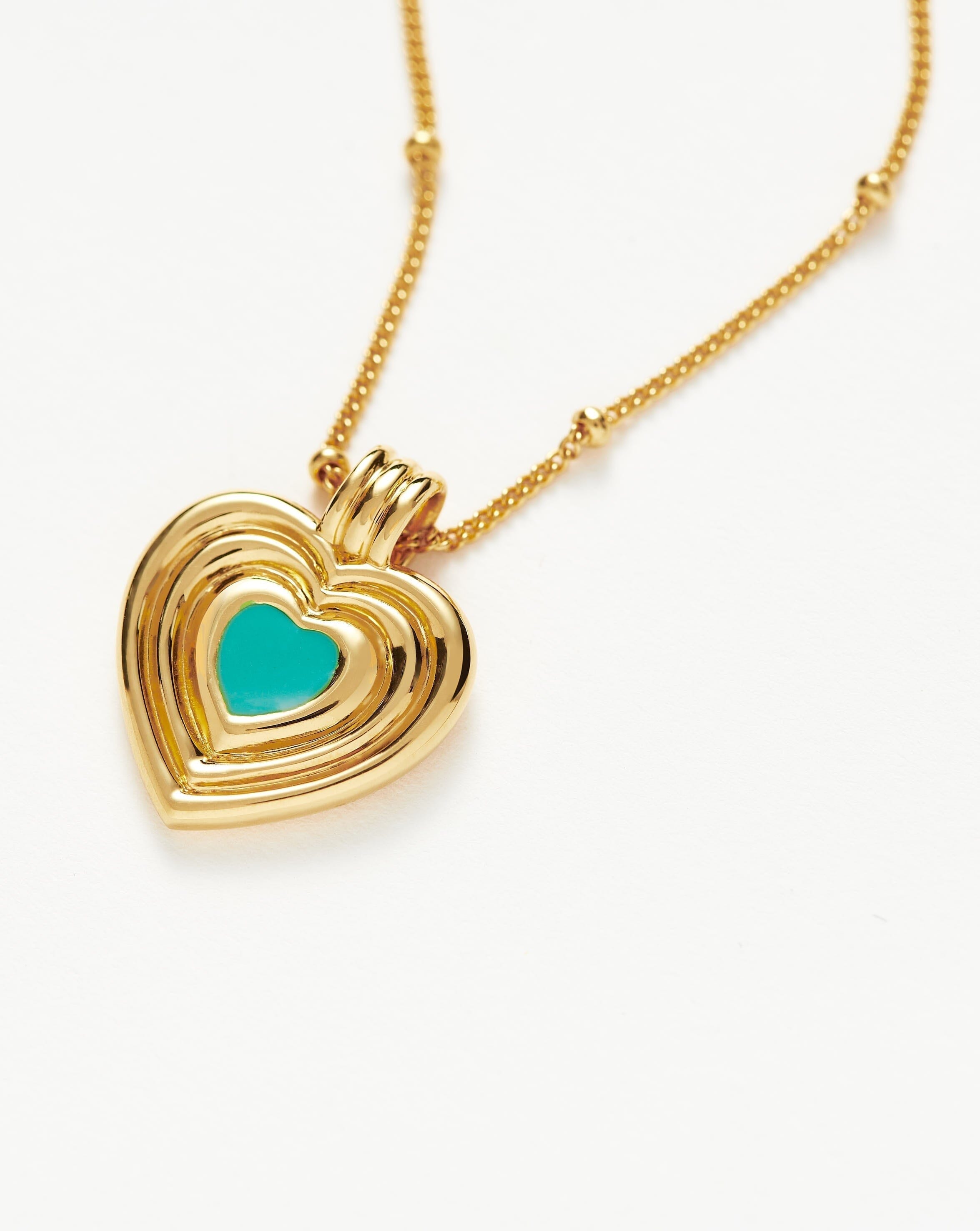 Good Vibes Engravable Enamel Heart Pendant Necklace | 18ct Gold Plated Vermeil/Aqua Necklaces Missoma 