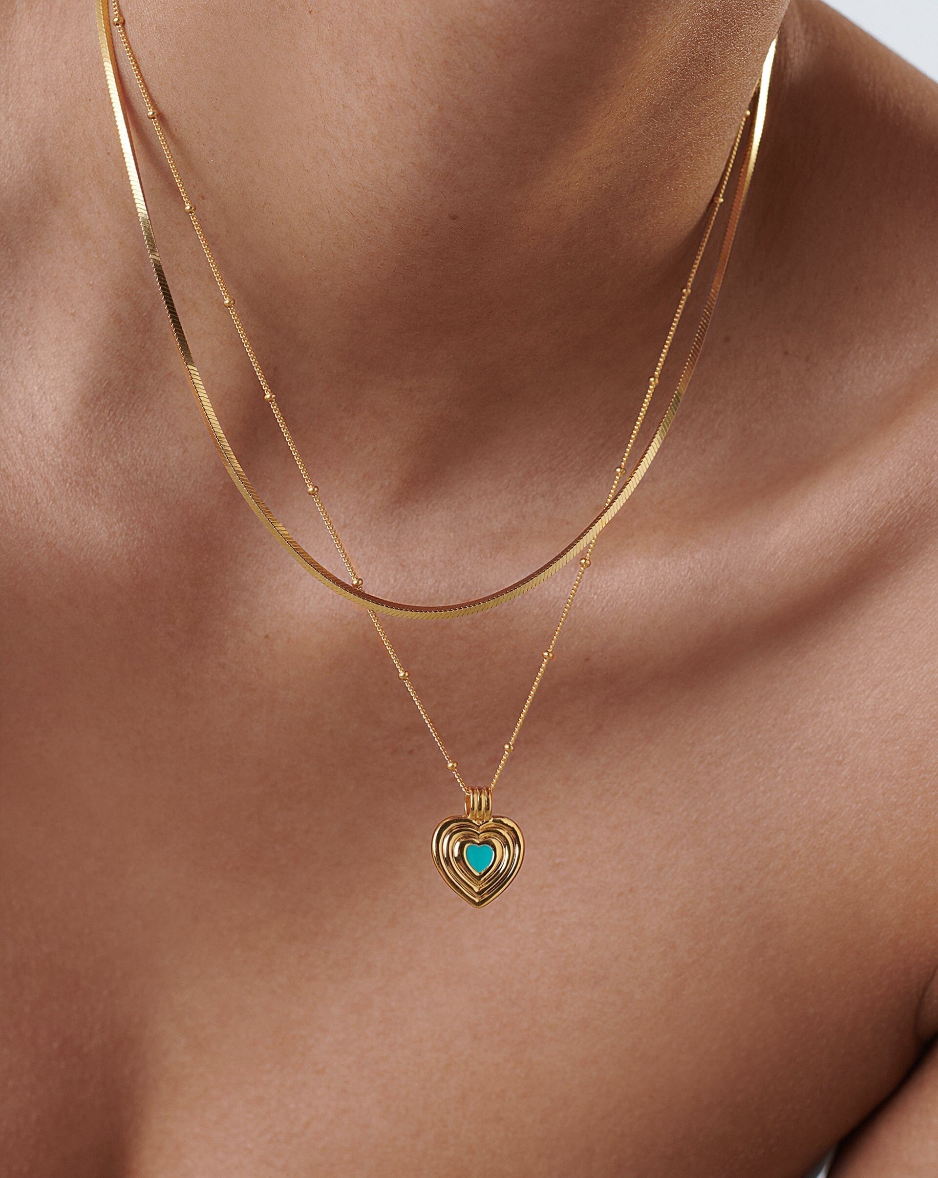 Good Vibes Engravable Enamel Heart Pendant Necklace | 18ct Gold Plated Vermeil/Aqua Necklaces Missoma 