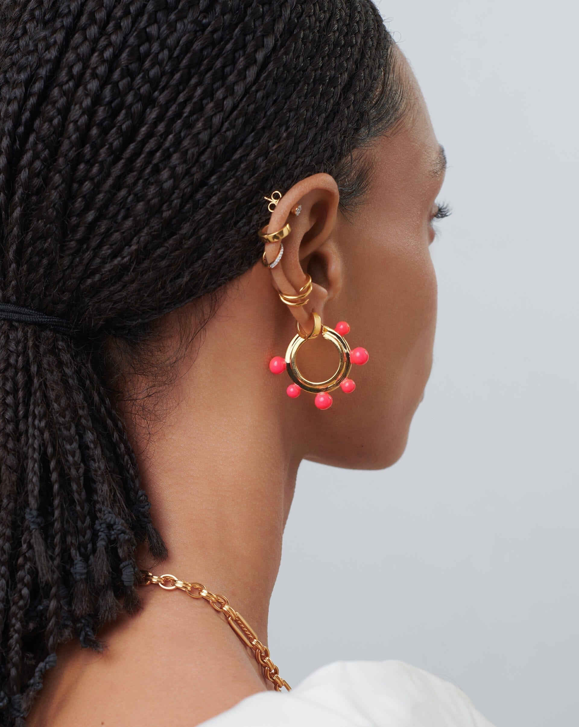 Good Vibes Neon Enamel Sphere Medium Hoop Earrings | 18ct Gold Plated/Hot Pink Earrings Missoma 