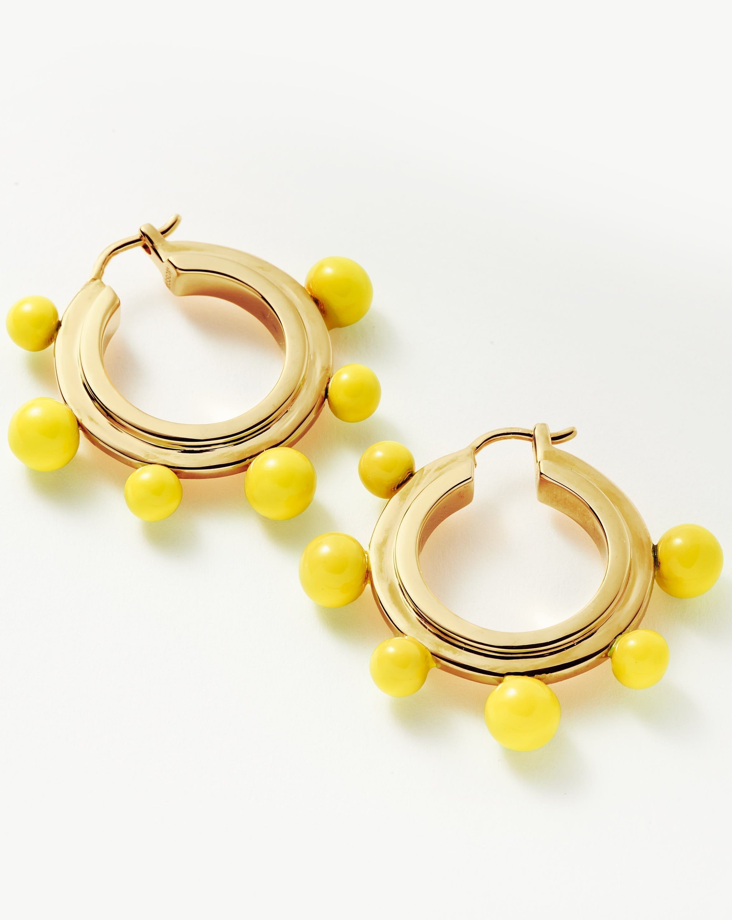 Good Vibes Neon Enamel Sphere Medium Hoop Earrings | 18ct Gold Plated/Lemon Yellow Earrings Missoma 