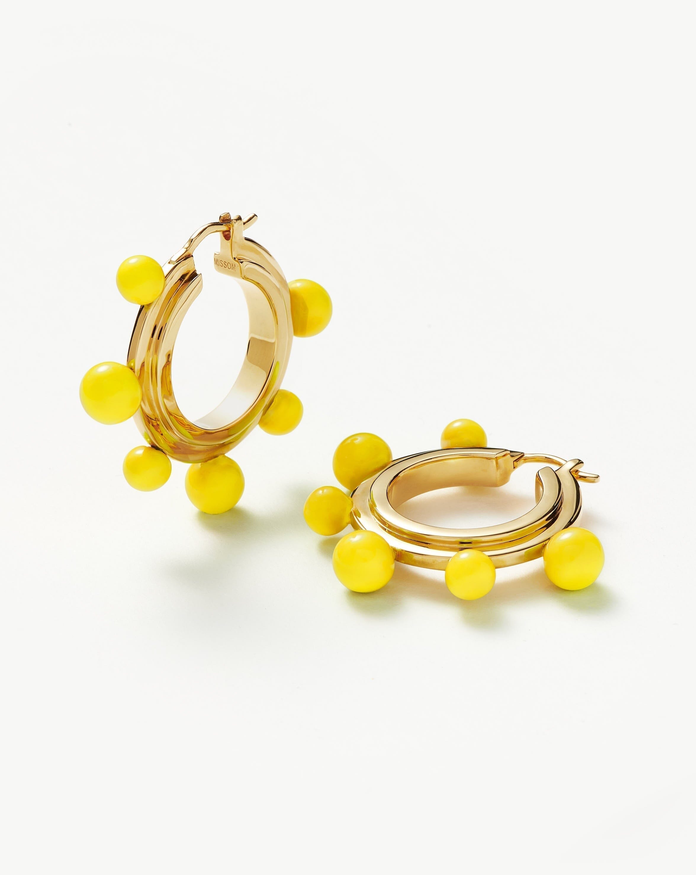 Good Vibes Neon Enamel Sphere Medium Hoop Earrings | 18ct Gold Plated/Lemon Yellow Earrings Missoma 