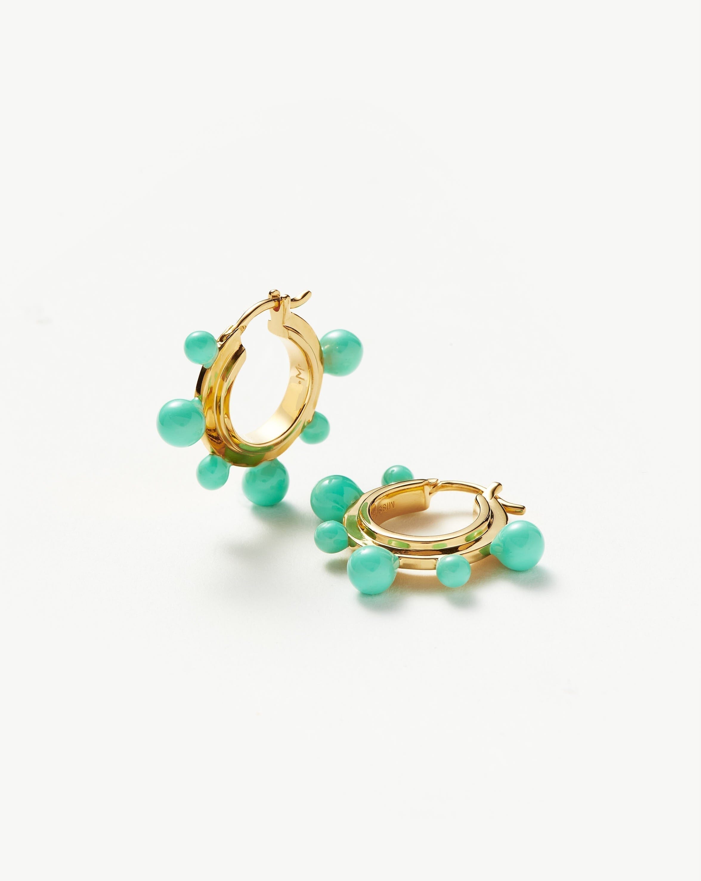 Good Vibes Neon Enamel Sphere Small Hoop Earrings | 18ct Gold Plated/Aqua Earrings Missoma 