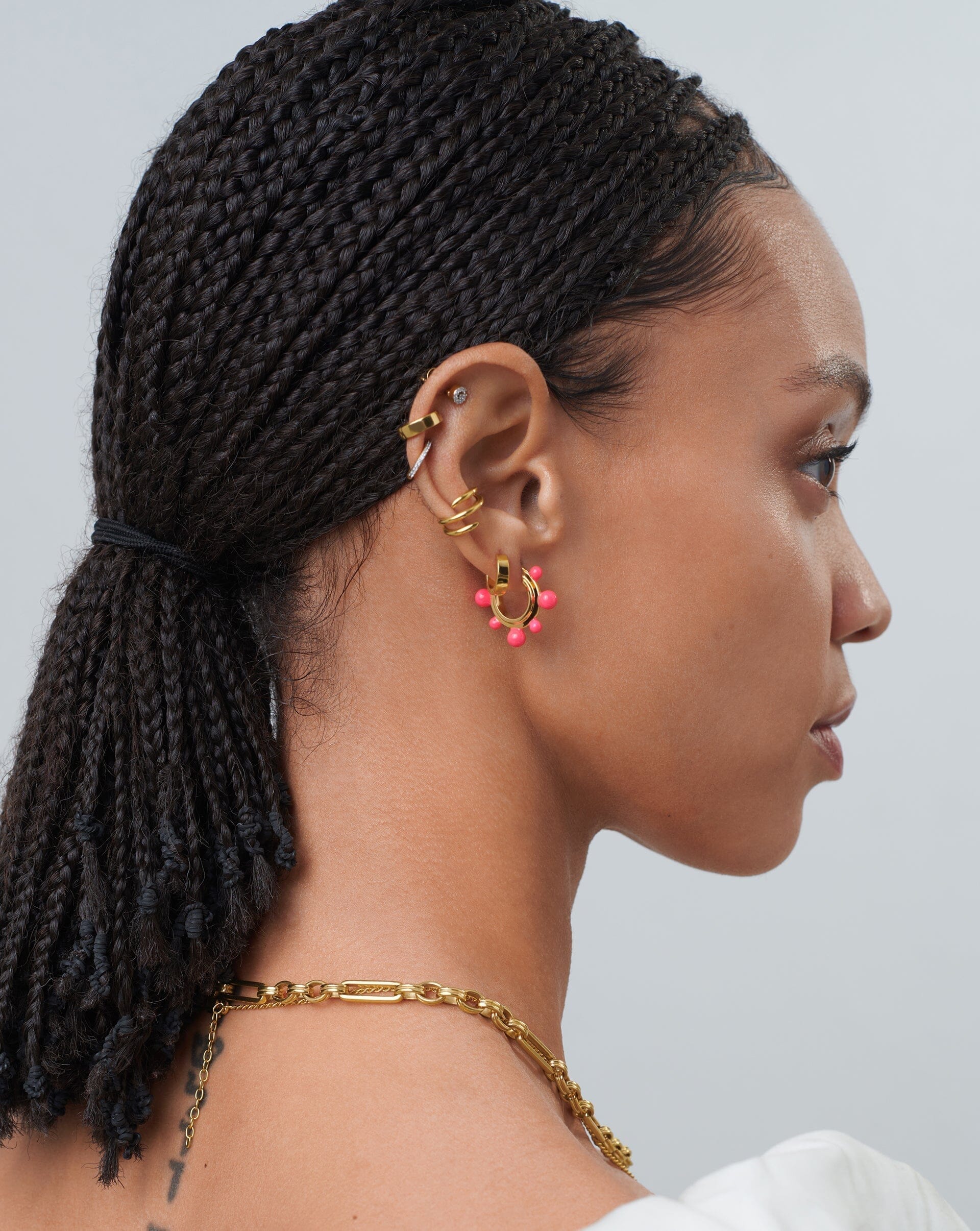 Good Vibes Neon Enamel Sphere Small Hoop Earrings | 18ct Gold Plated/Hot Pink Earrings Missoma 