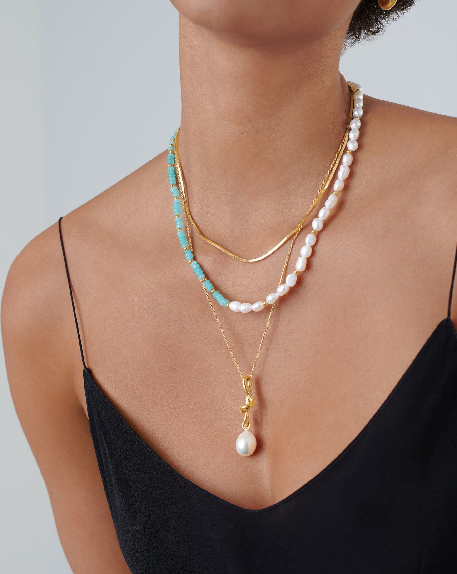 Good Vibes Pearl Beaded Medium Necklace | 18ct Gold Plated/Pearl & Turquoise Quartzite Necklaces Missoma 