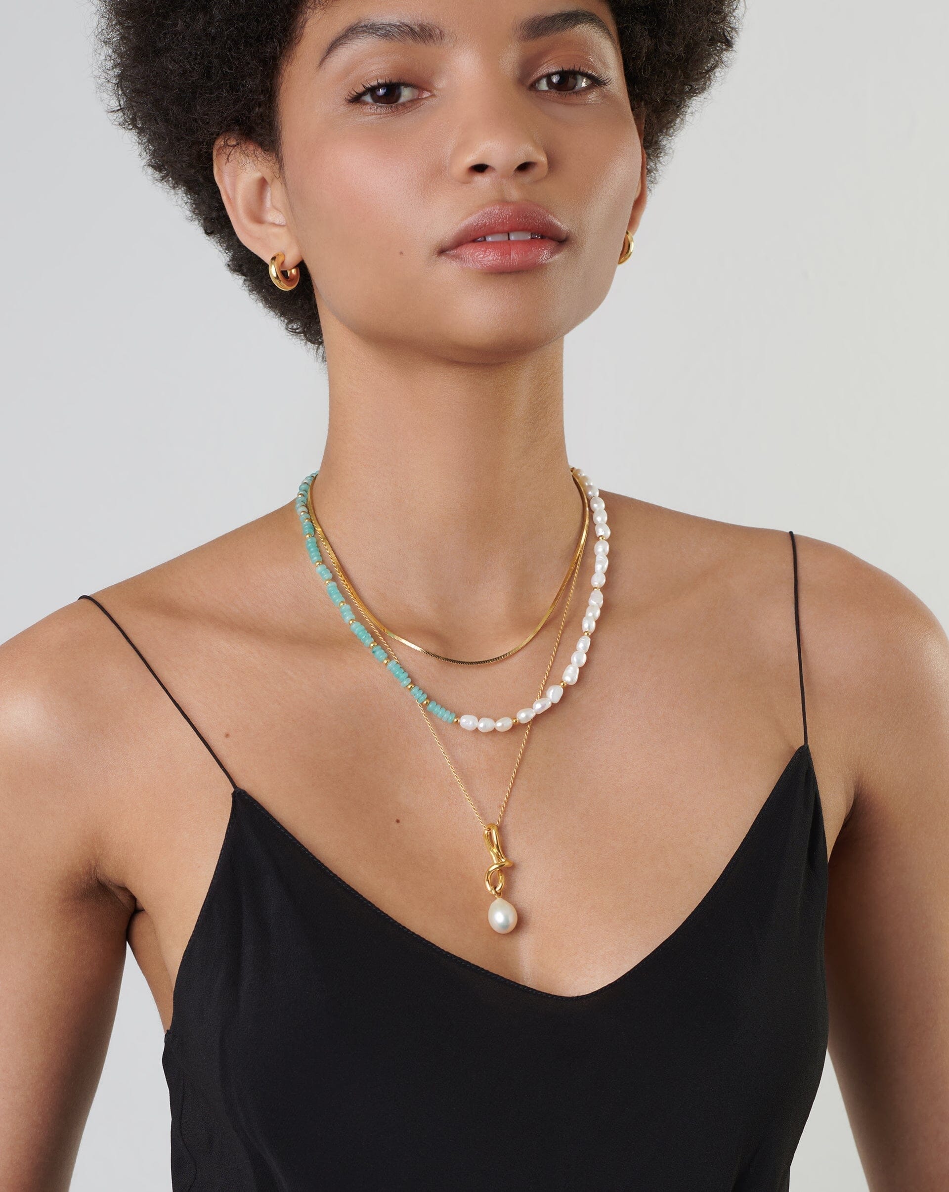 Good Vibes Pearl Beaded Medium Necklace | 18ct Gold Plated/Pearl & Turquoise Quartzite Necklaces Missoma 