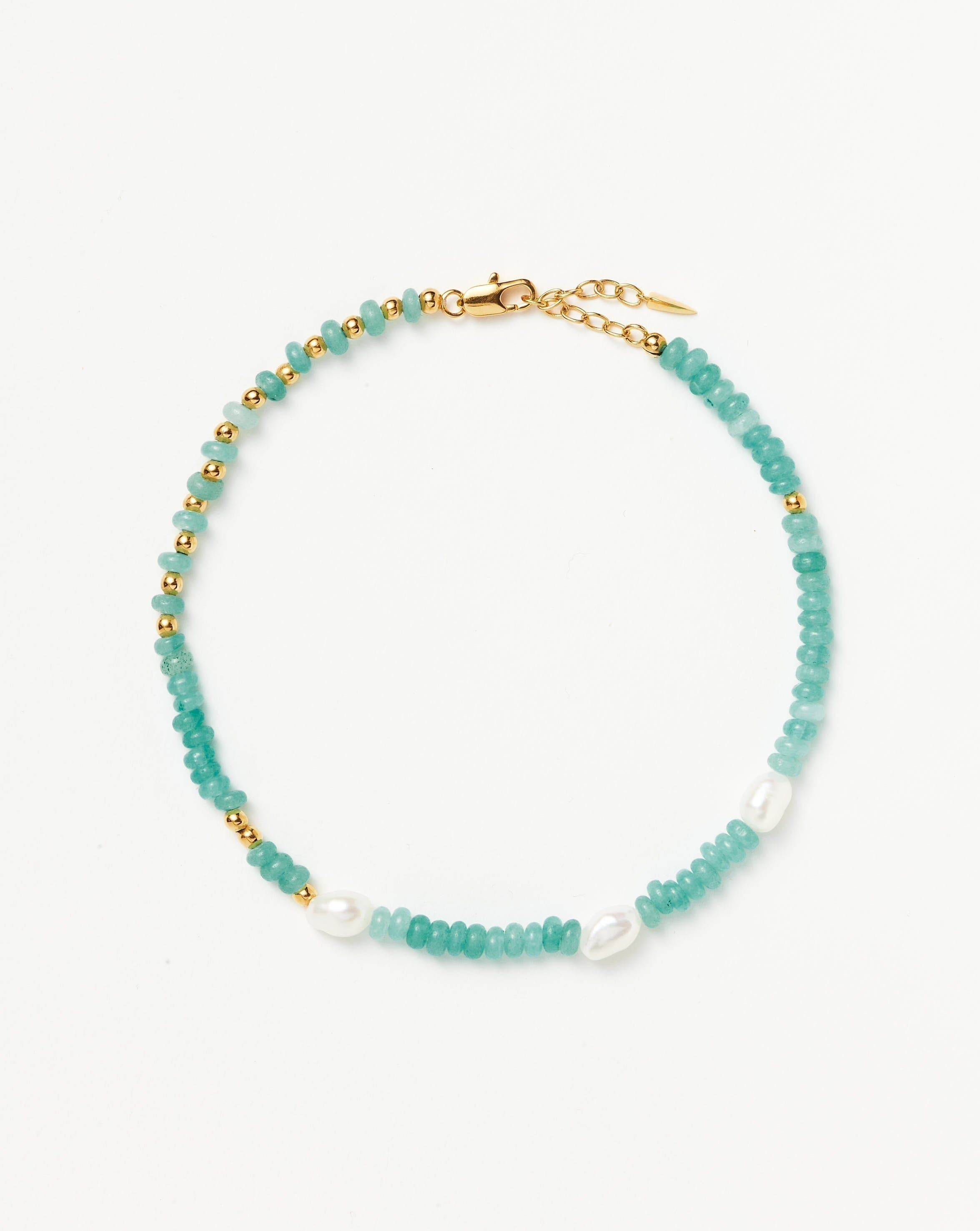 Good Vibes Satellite Pearl Beaded Anklet | 18ct Gold Plated/Pearl & Turquoise Quartzite Anklets Missoma 