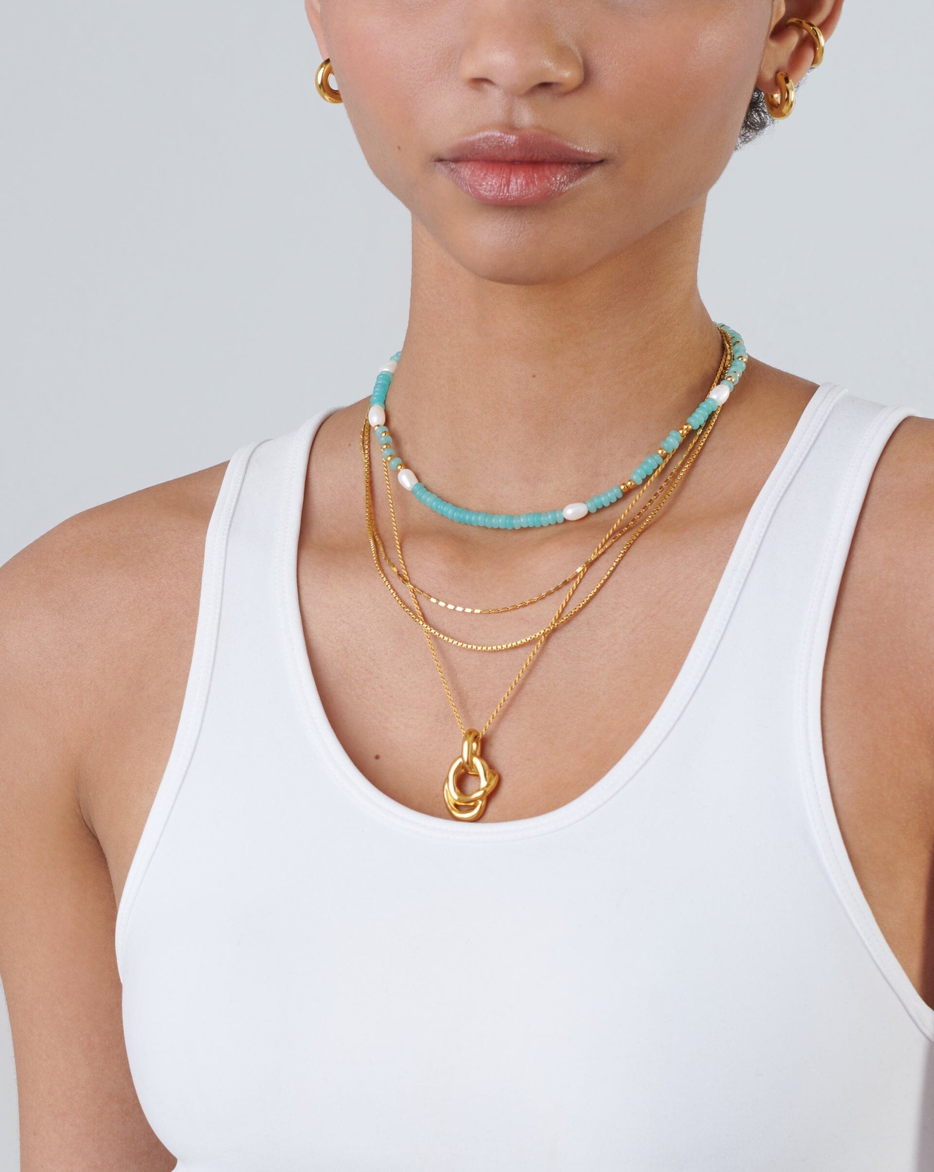 Good Vibes Satellite Pearl Beaded Choker | 18ct Gold Plated/Pearl & Turquoise Quartzite Necklaces Missoma 
