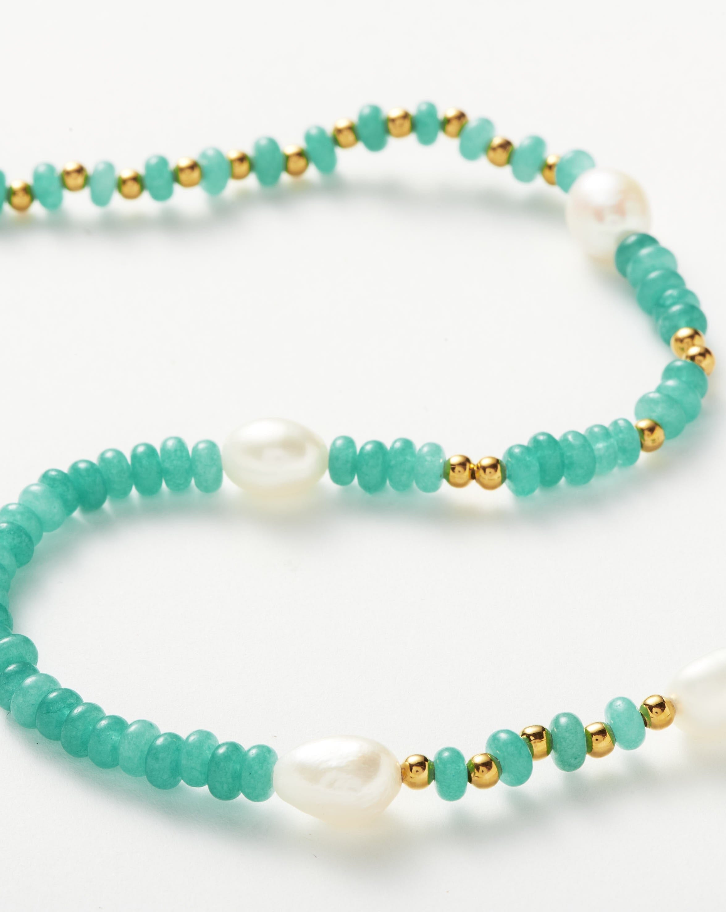 Good Vibes Satellite Pearl Beaded Short Necklace | 18ct Gold Plated/Pearl & Turquoise Quartzite Necklaces Missoma 