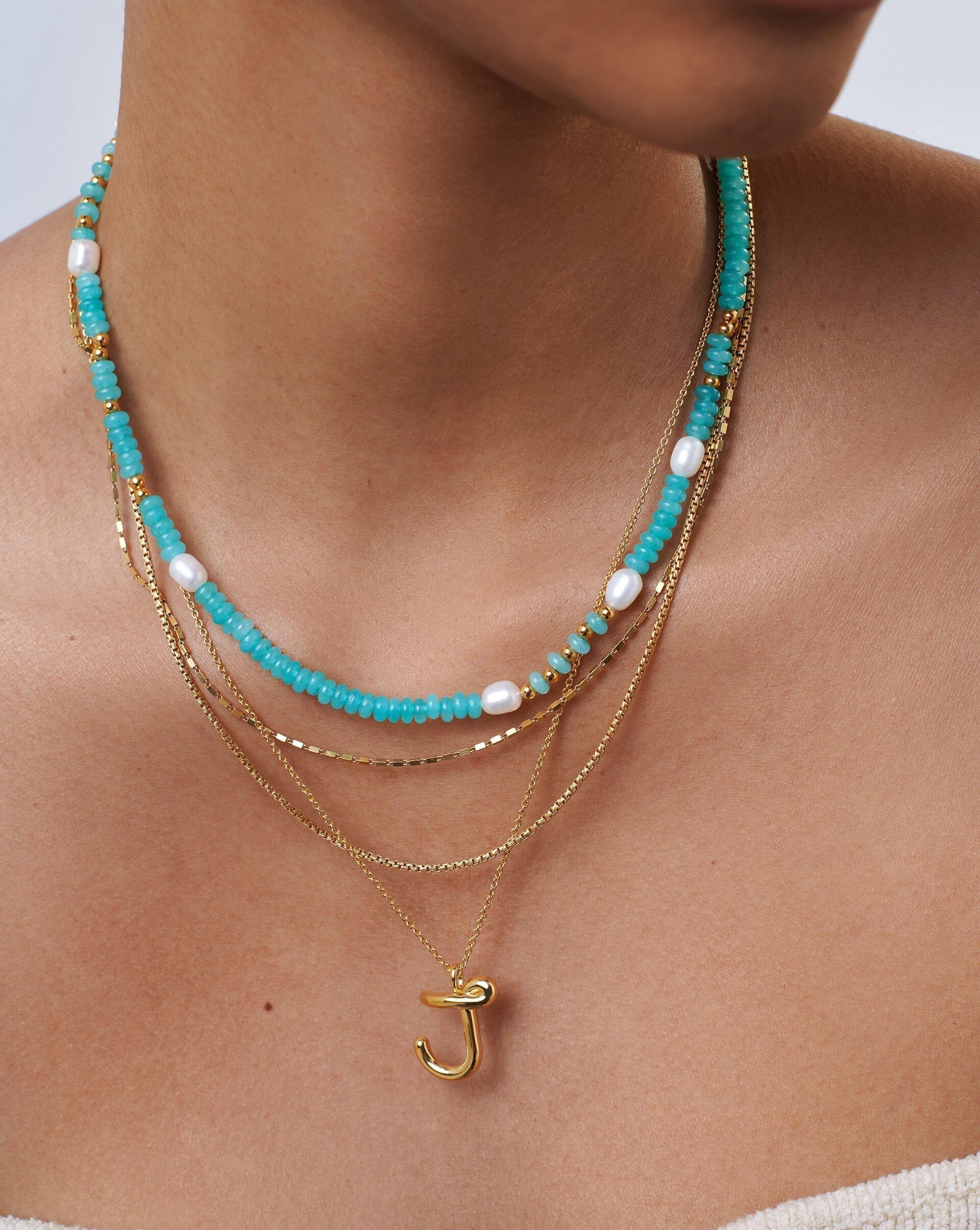 Good Vibes Satellite Pearl Beaded Short Necklace | 18ct Gold Plated/Pearl & Turquoise Quartzite Necklaces Missoma 